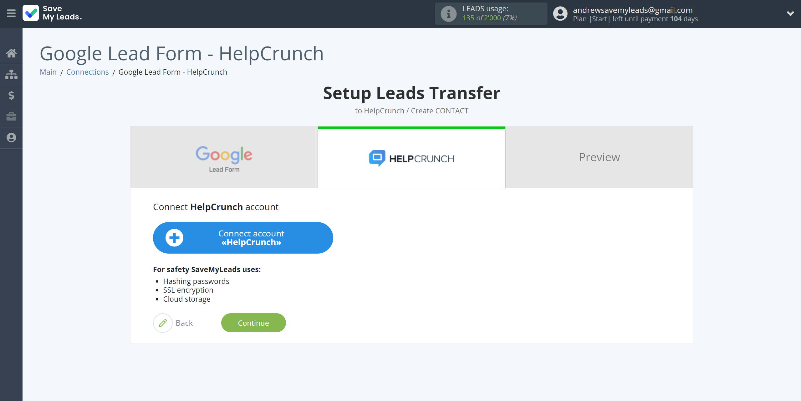 How to Connect Google Lead Form with HelpCrunch Create Contacts | Data Destination account connection