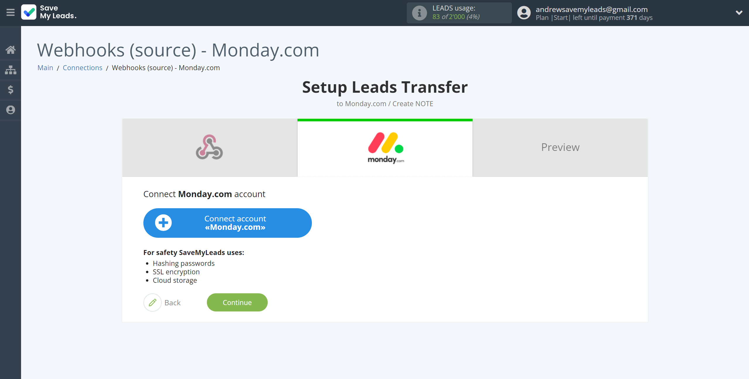 How to Connect Webhooks with Monday.com | Data Destination account connection