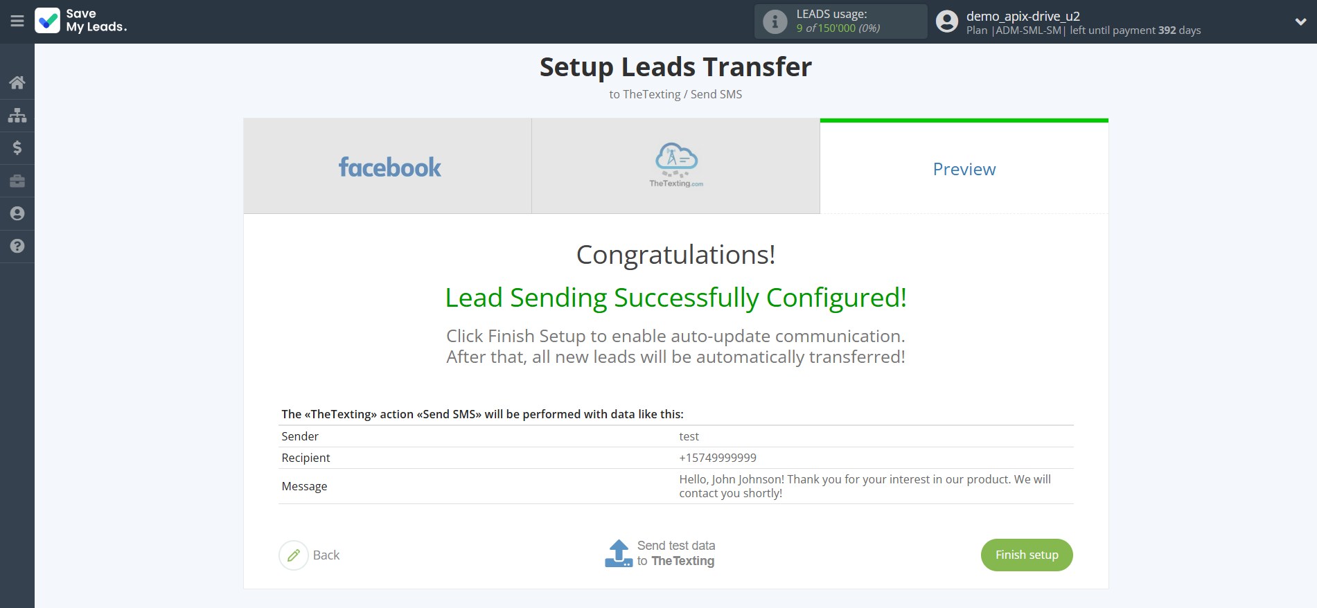 How to Connect Facebook with TheTexting | Test data How to Connect Facebook with TheTexting | Test data