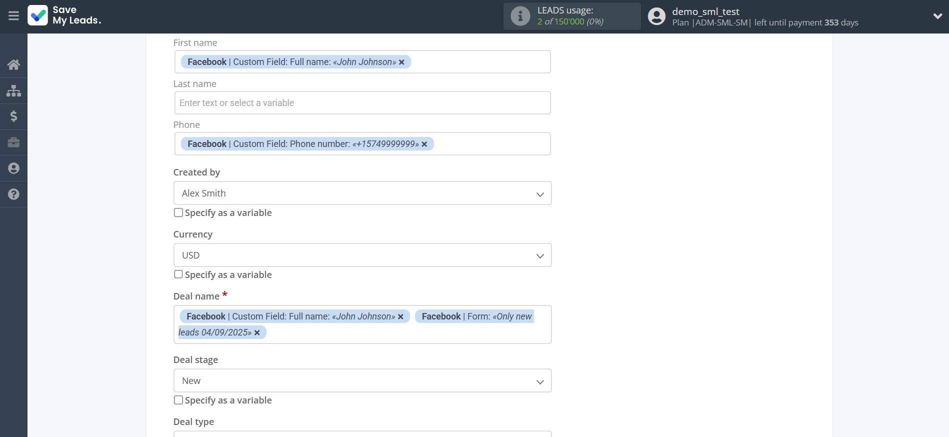 How to Connect Facebook with Freshworks Create Deal | Assigning fields How to Connect Facebook with Freshworks Create Deal | Assigning fields