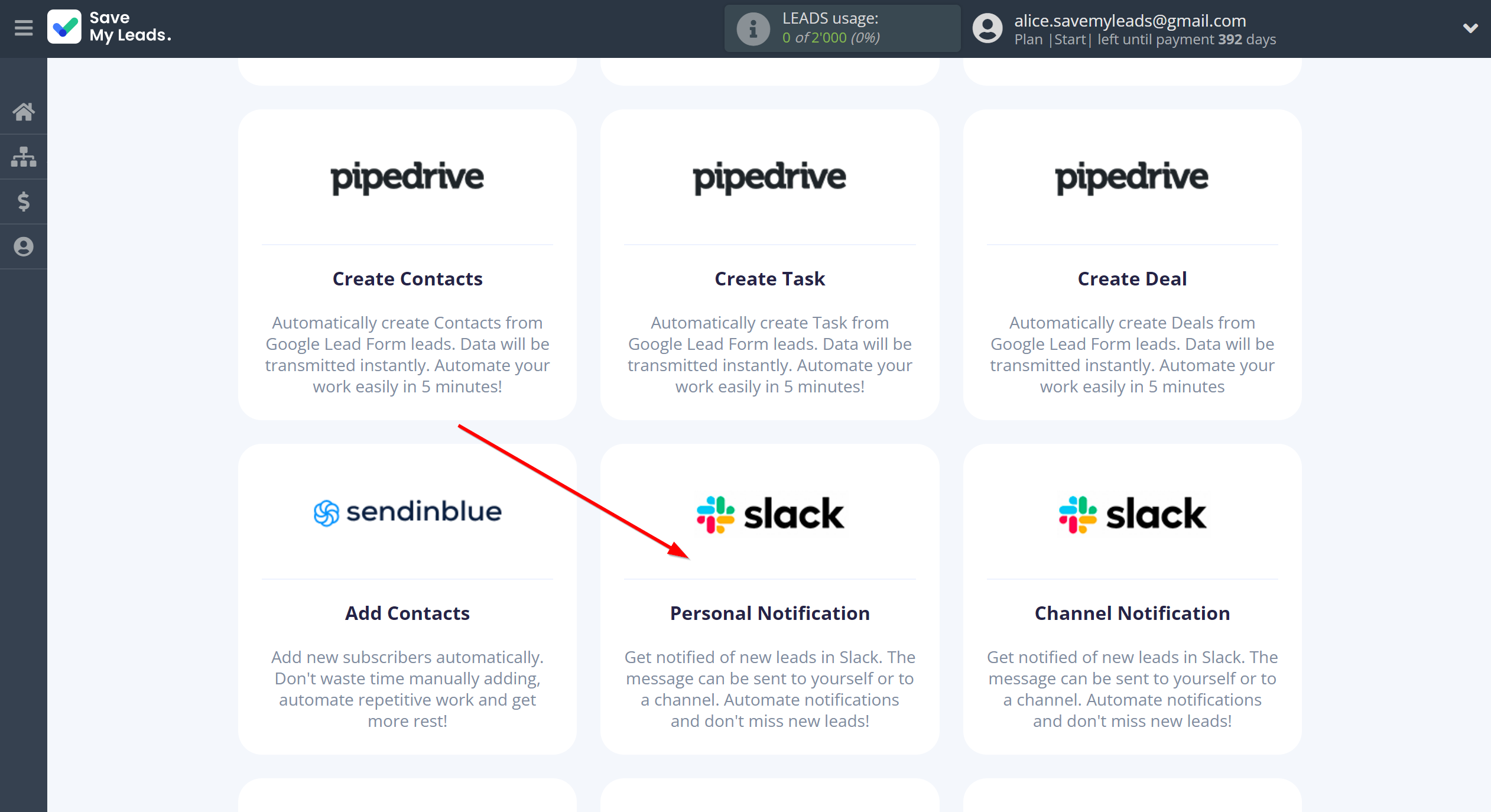 How to Connect Google Lead Form with Slack&nbsp;Personal Notification | Data Destination system selection