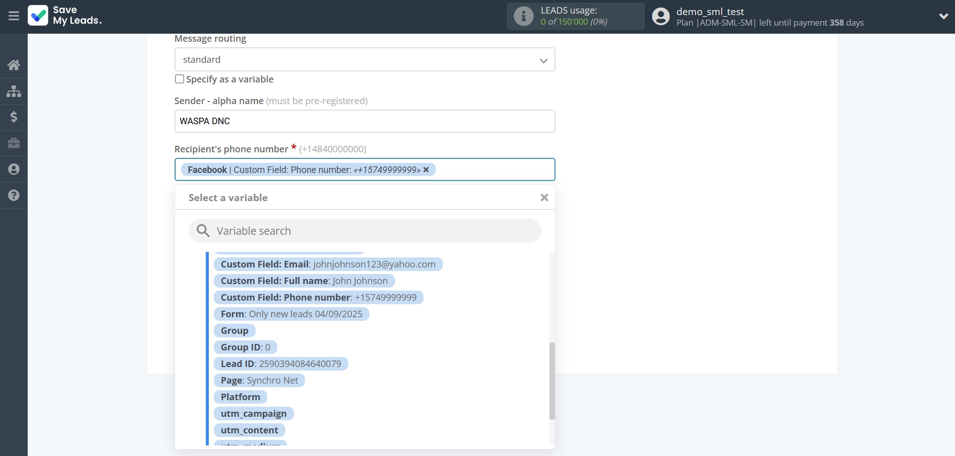 How to Connect Facebook with BulkSMS | Assigning fields