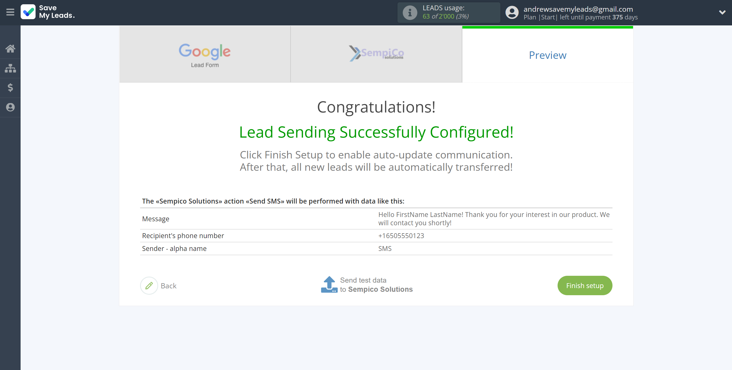 How to Connect Google Lead Form with Sempico Solutions | Test data