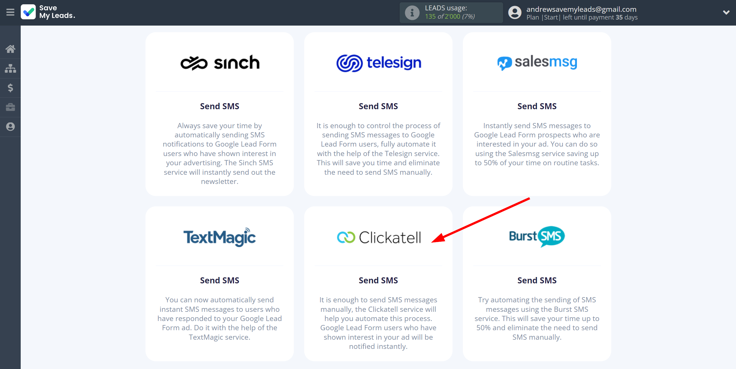 How to Connect Google Lead Form with Clickatell | Data Destination system selection