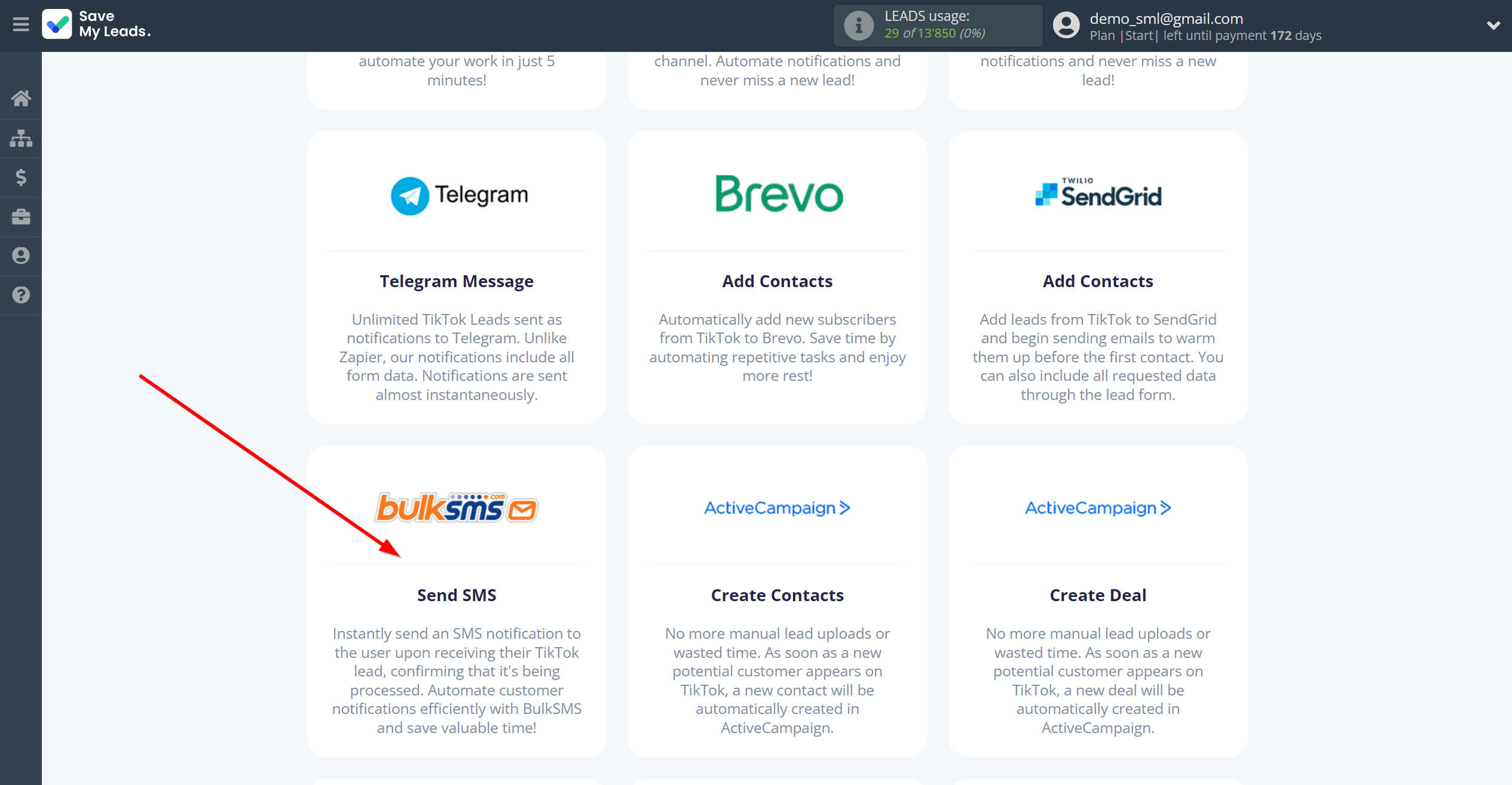 How to Connect TikTok with BulkSMS | Data Destination system selection