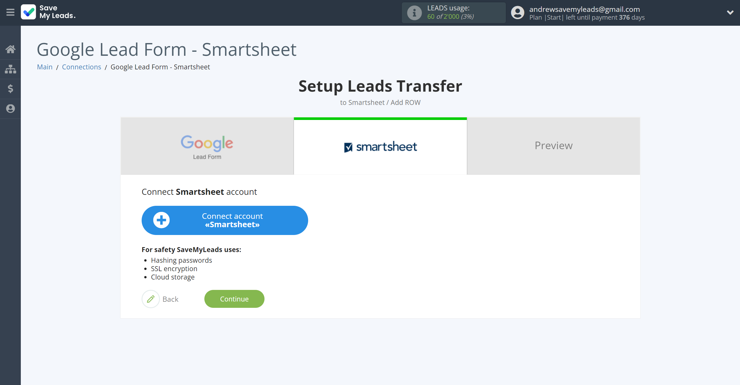 How to Connect Google Lead Form with Smartsheet | Data Destination account connection