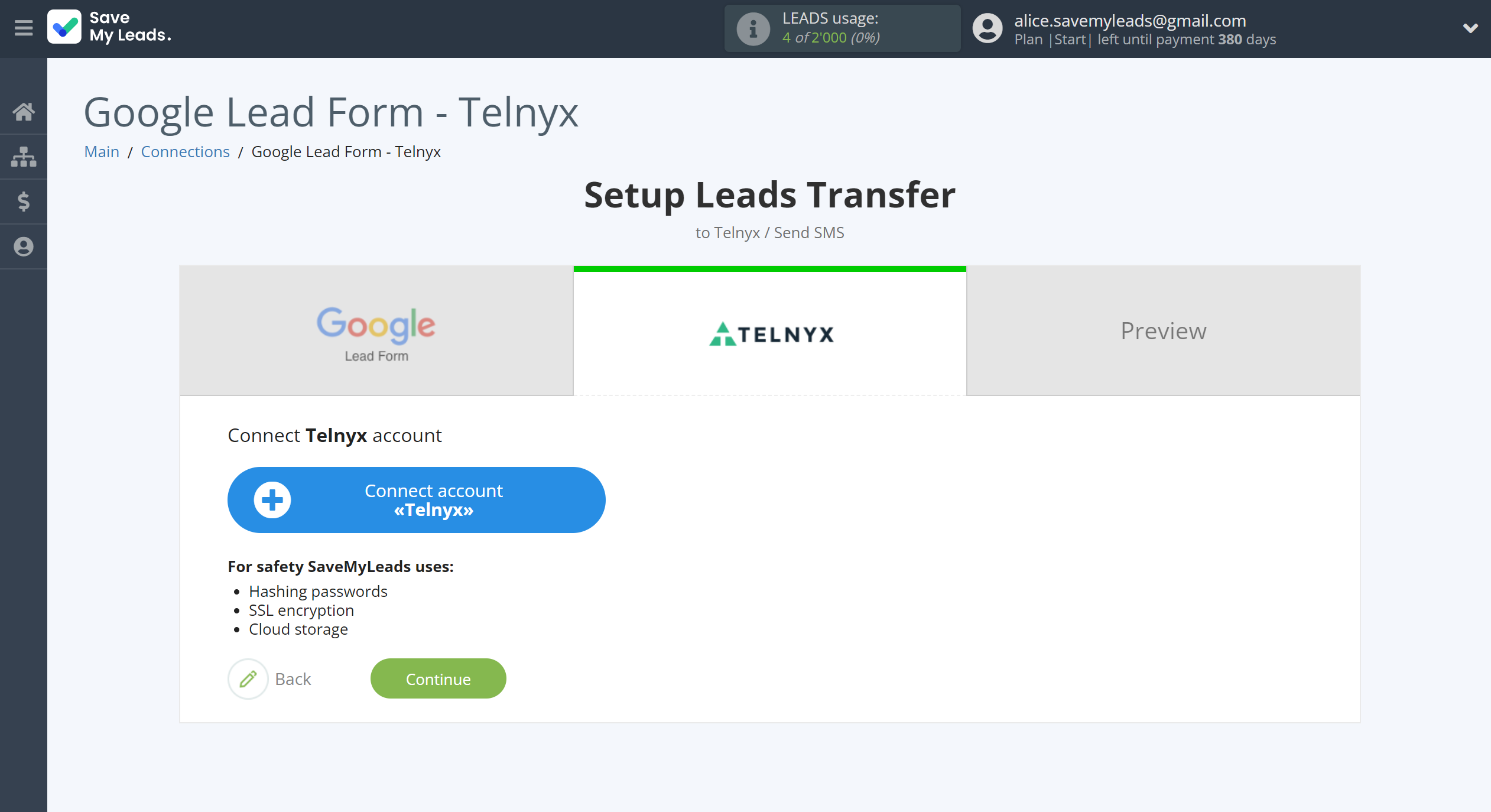 How to Connect Google Lead Form with Telnyx | Data Destination account connection