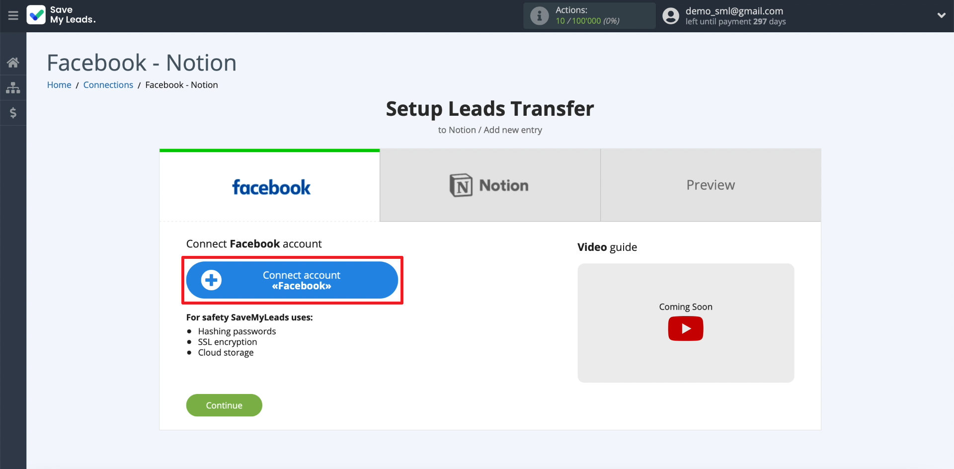 How to set up the upload of new leads from your Facebook ad account to Notion |&nbsp;Connecting Facebook profile