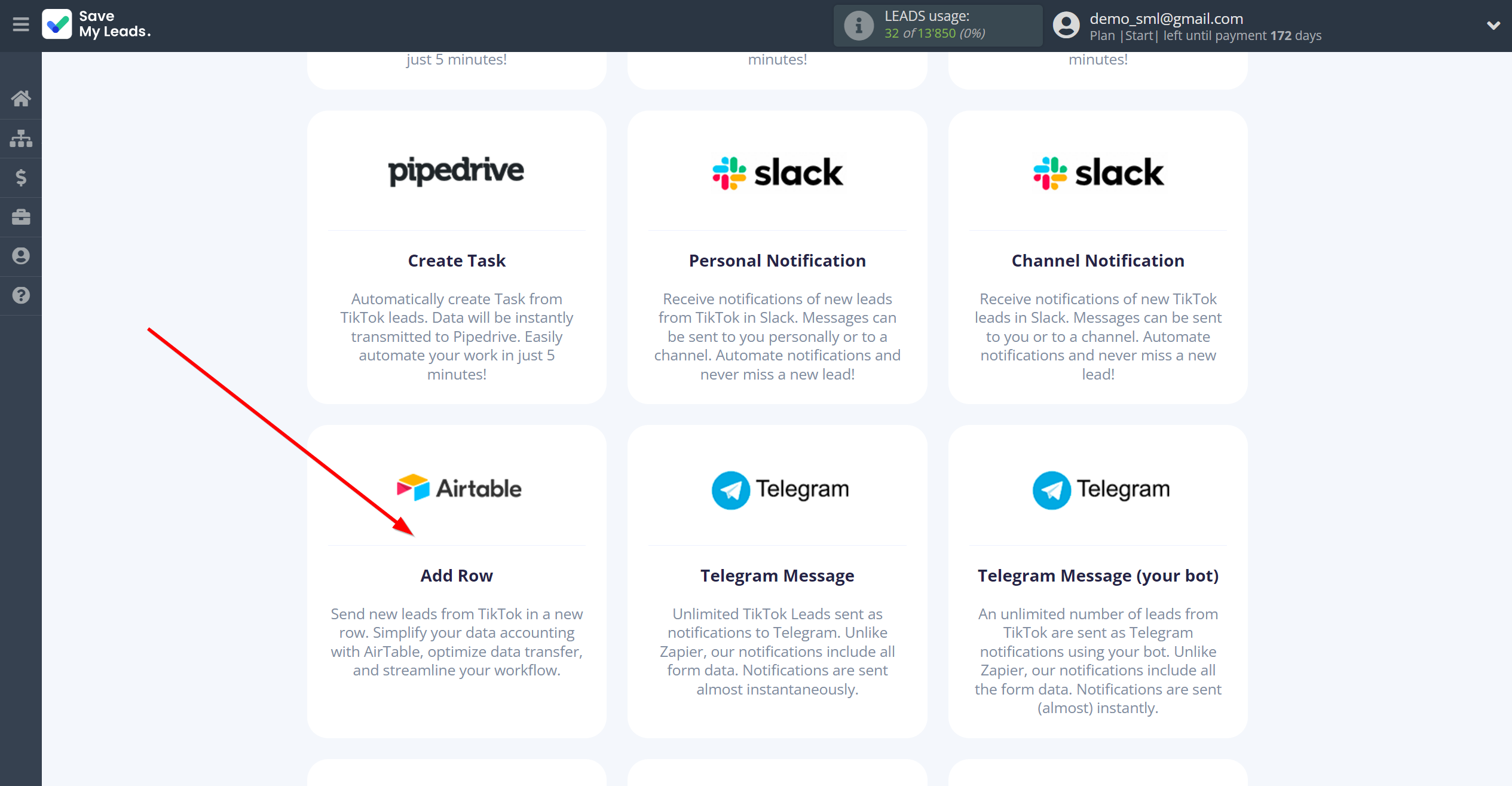 How to Connect TikTok with AirTable | Data Destination system selection