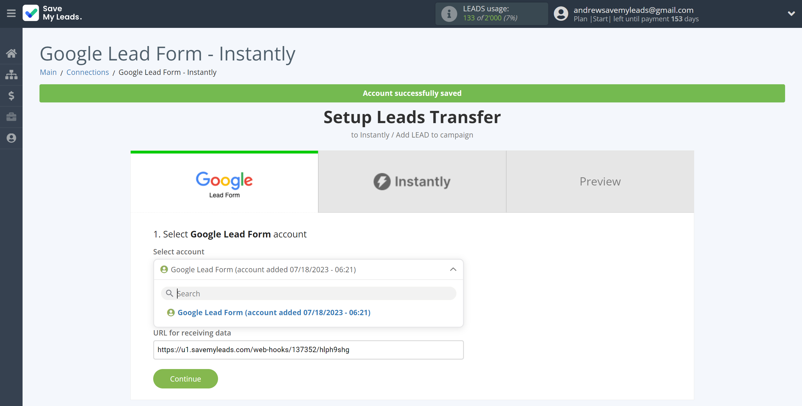 How to Connect Google Lead Form with Instantly Add lead to campaign | Data Source account selection