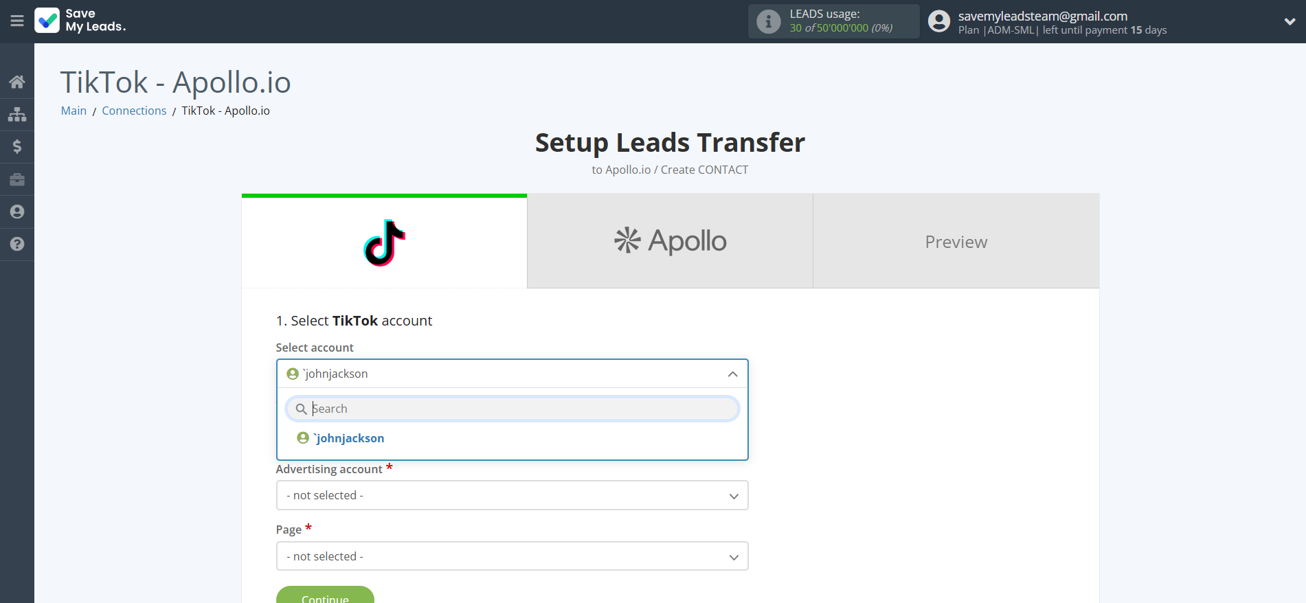 How to Connect TikTok with Apollo.io Create Contacts | Data Source account selection How to Connect TikTok with Apollo.io Create Contacts | Data Source account selection