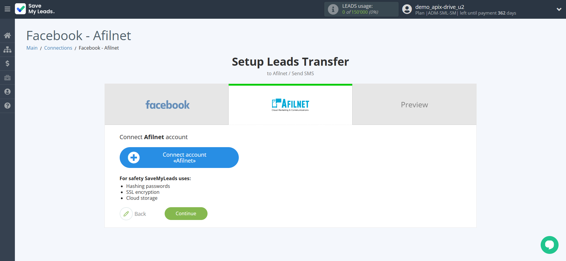 How to Connect Facebook with Afilnet | Data Destination account connection