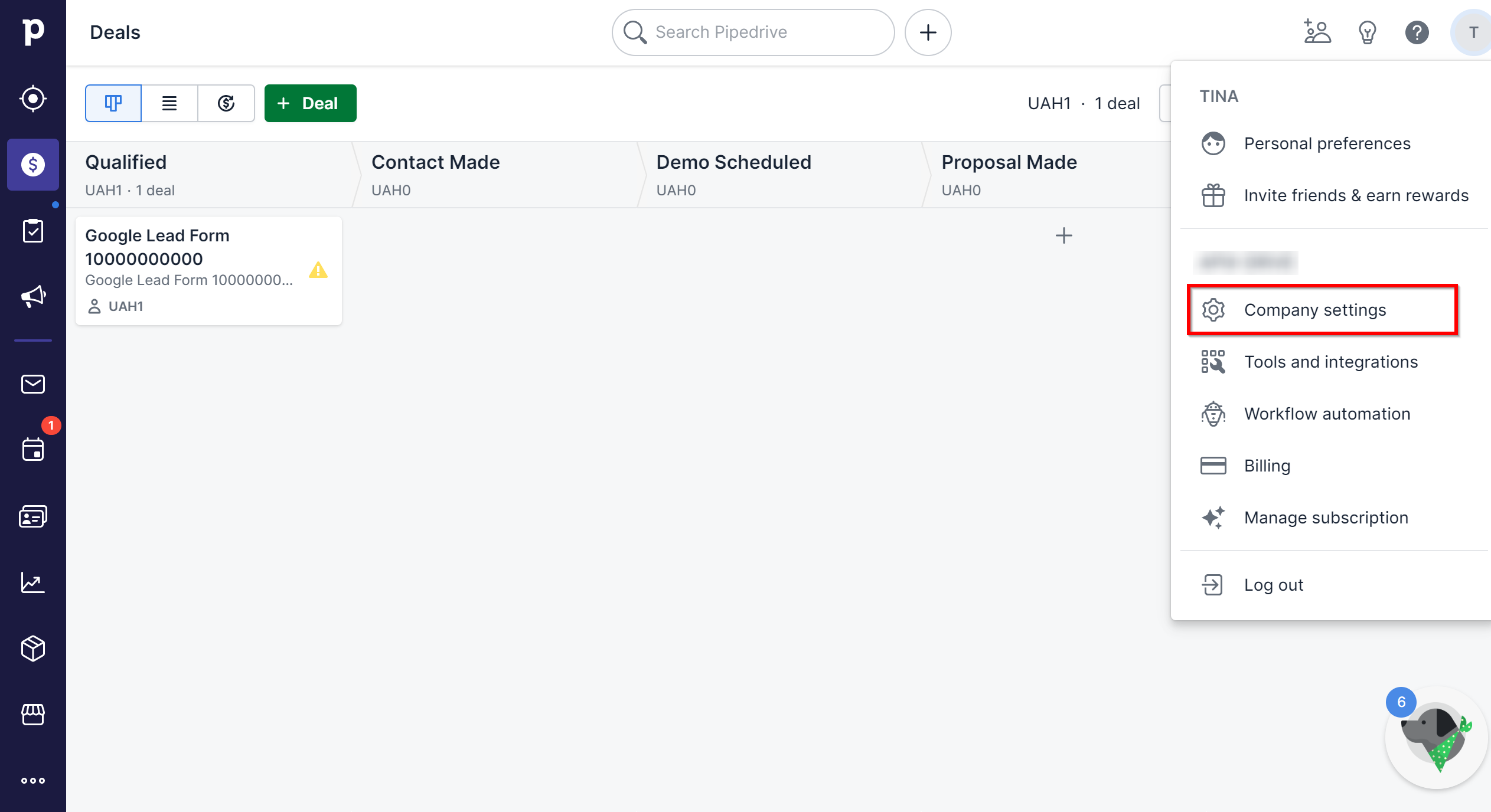 How to Connect Google Lead Form with Pipedrive Create Task | Data Destination account connection