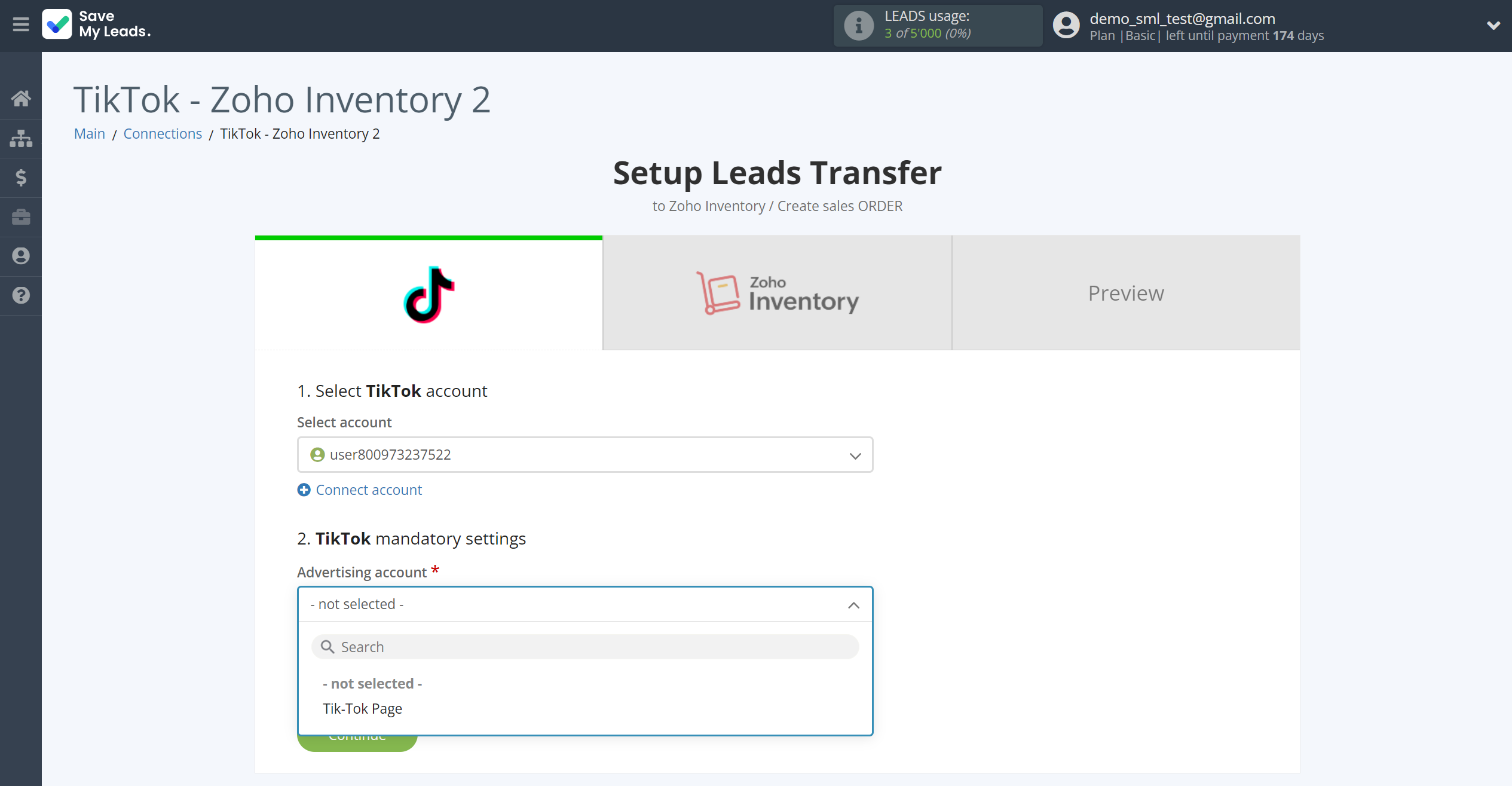 How to Connect TikTok with Zoho Inventory Create sales Order | Data Source account connection