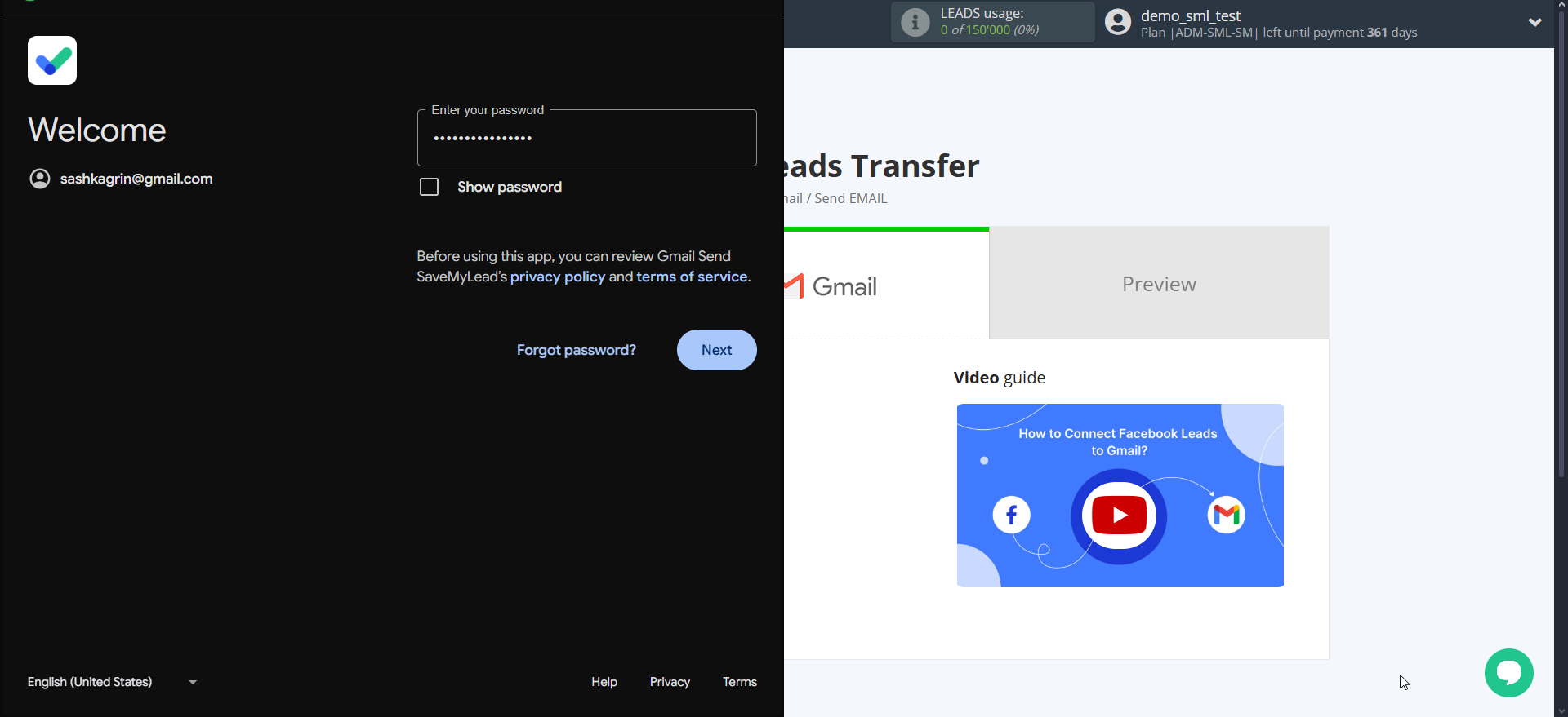 How to Connect Facebook with Gmail | Data Destination account connection