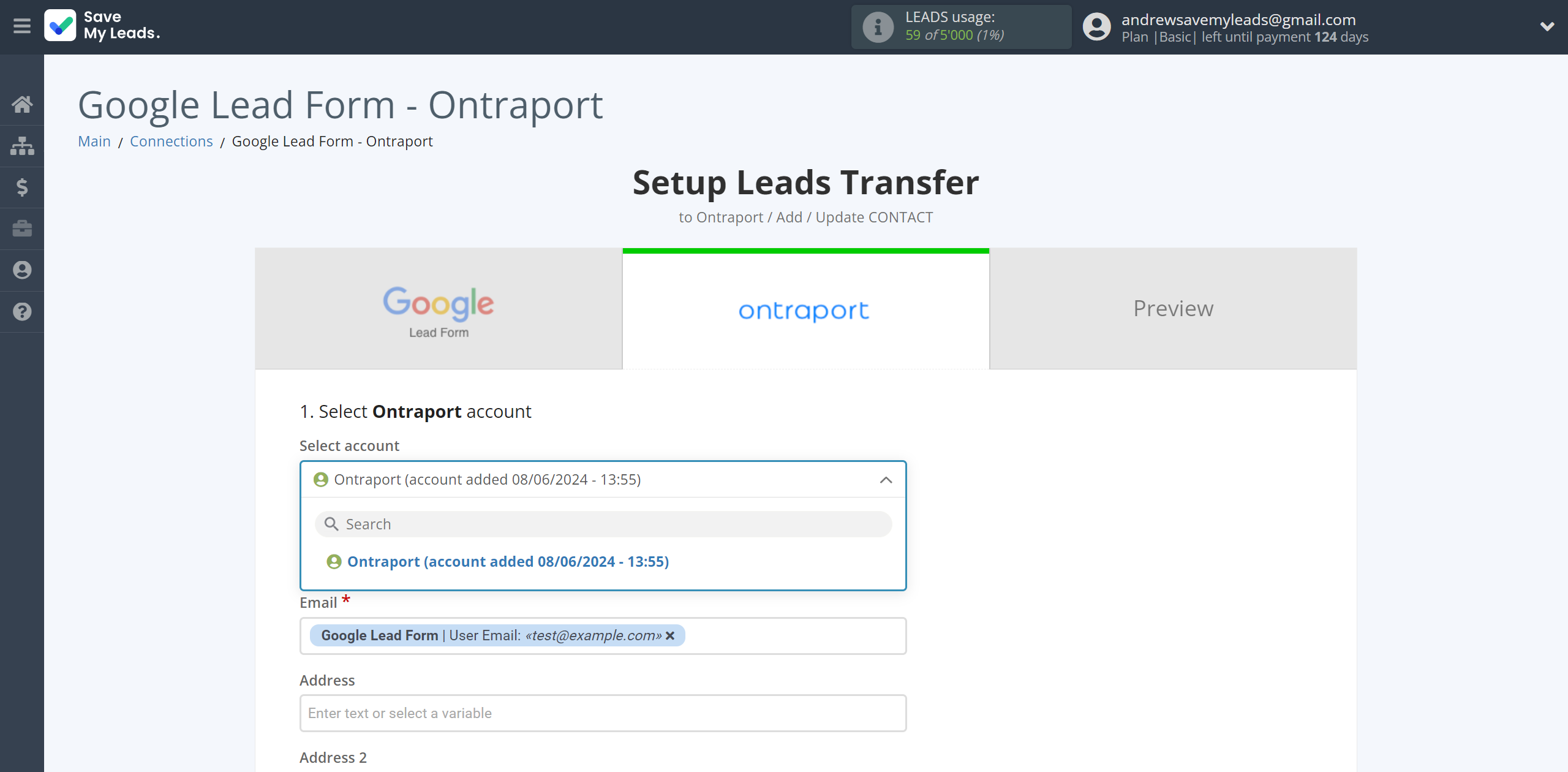 How to Connect Google Lead Form with Ontraport | Data Destination account selection