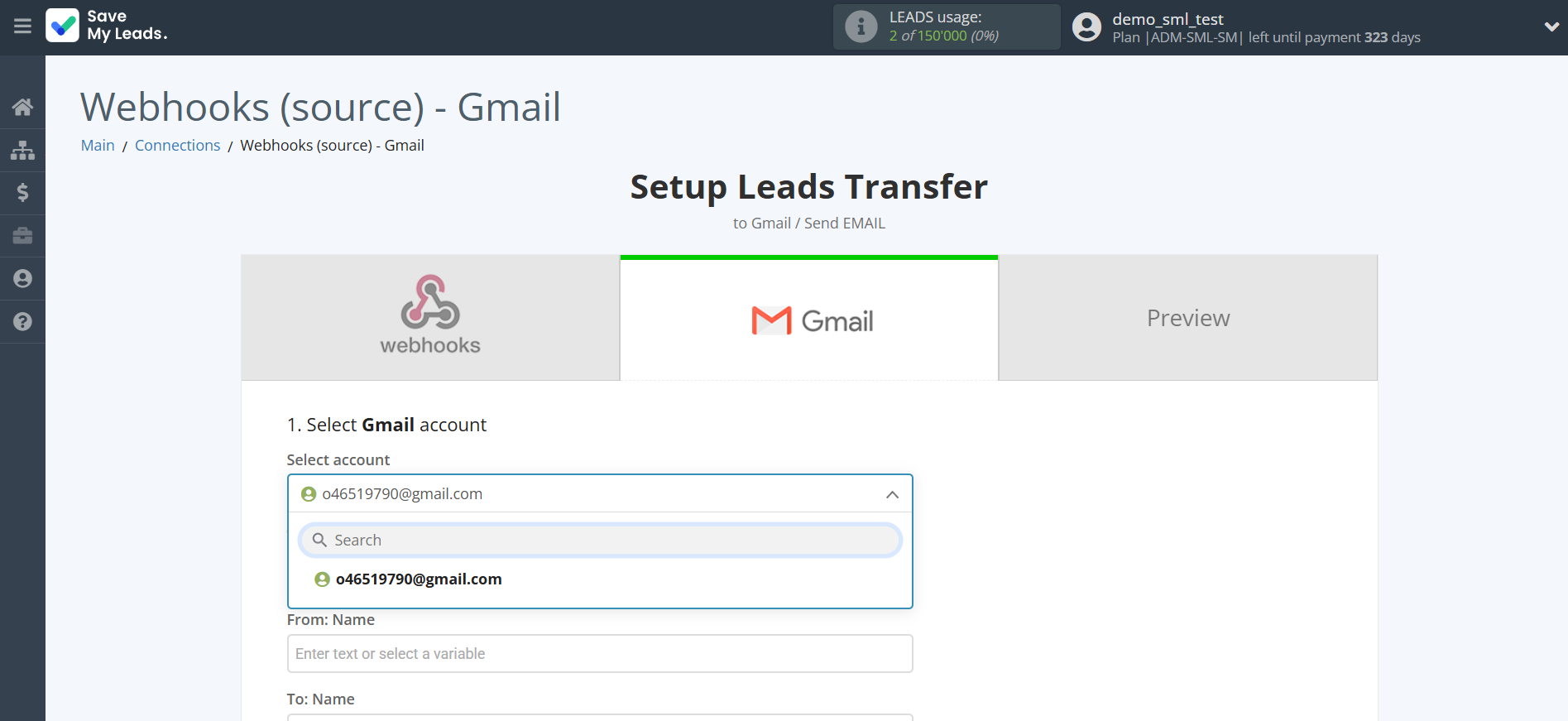How to Connect Webhooks with Gmail | Data Destination account selection How to Connect Webhooks with Gmail | Data Destination account selection