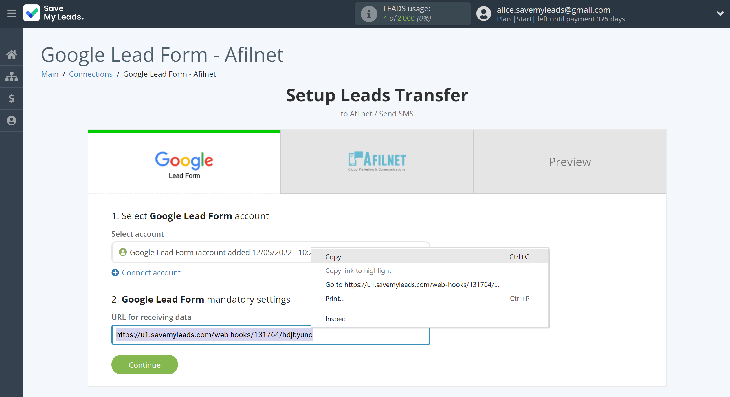 How to Connect Google Lead Form with Afilnet | Data Source account connection