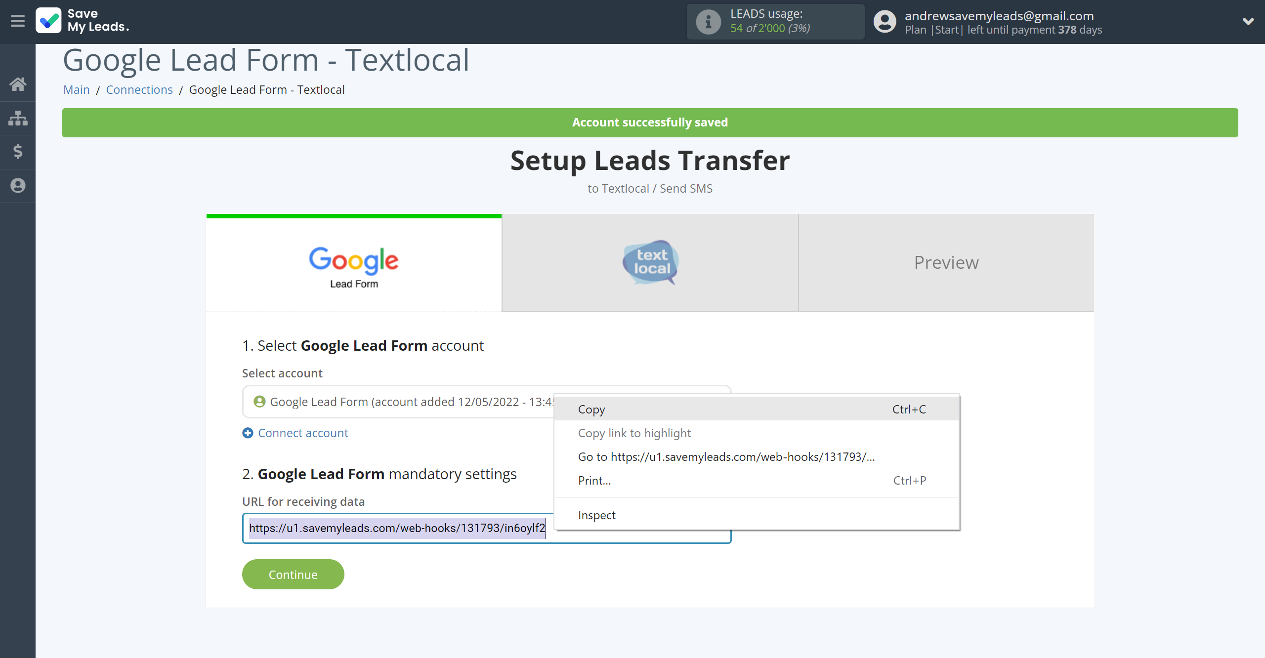 How to Connect Google Lead Form with Textlocal | Data Source account connection