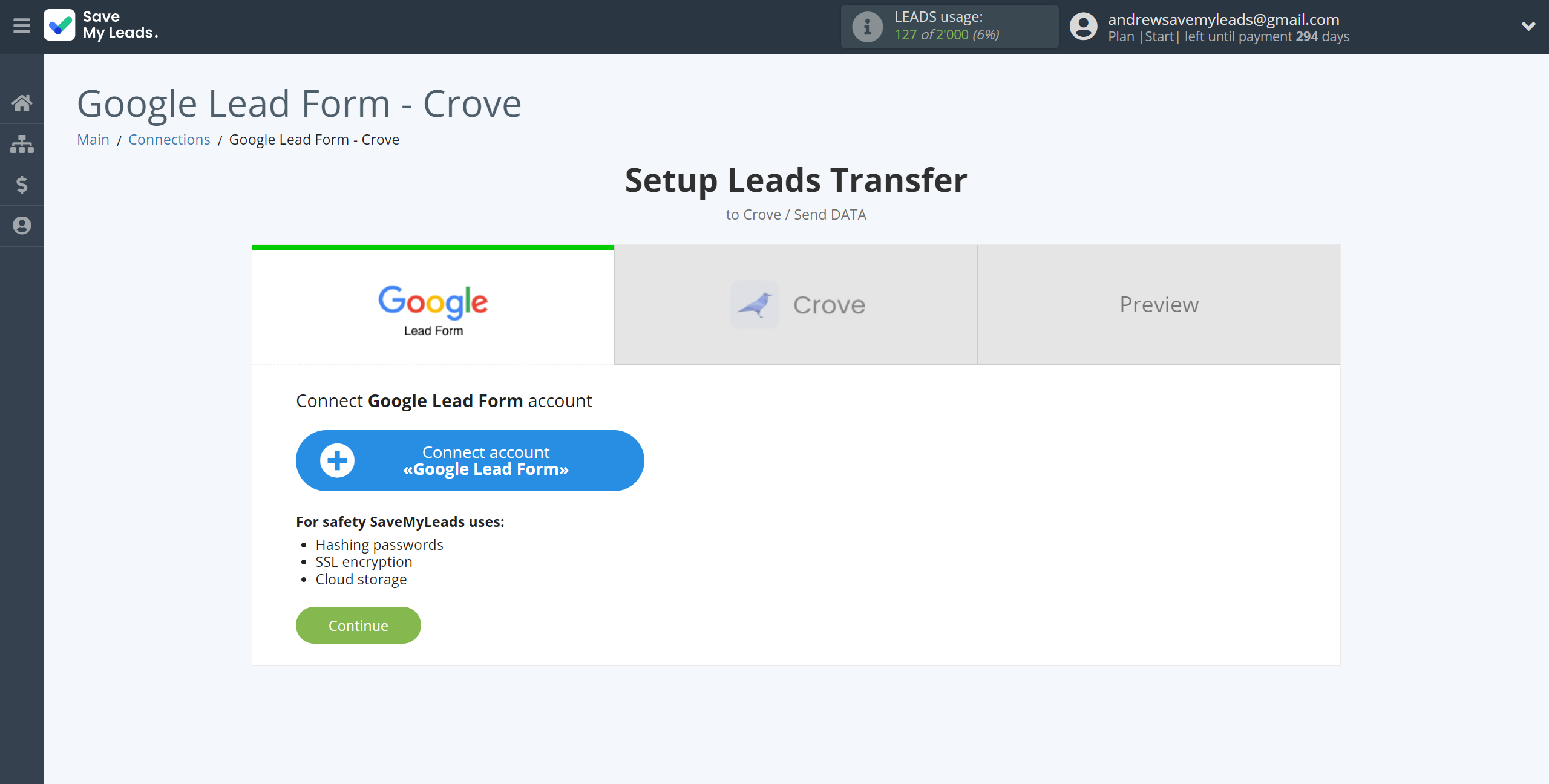 How to Connect Google Lead Form with Crove | Data Source account connection
