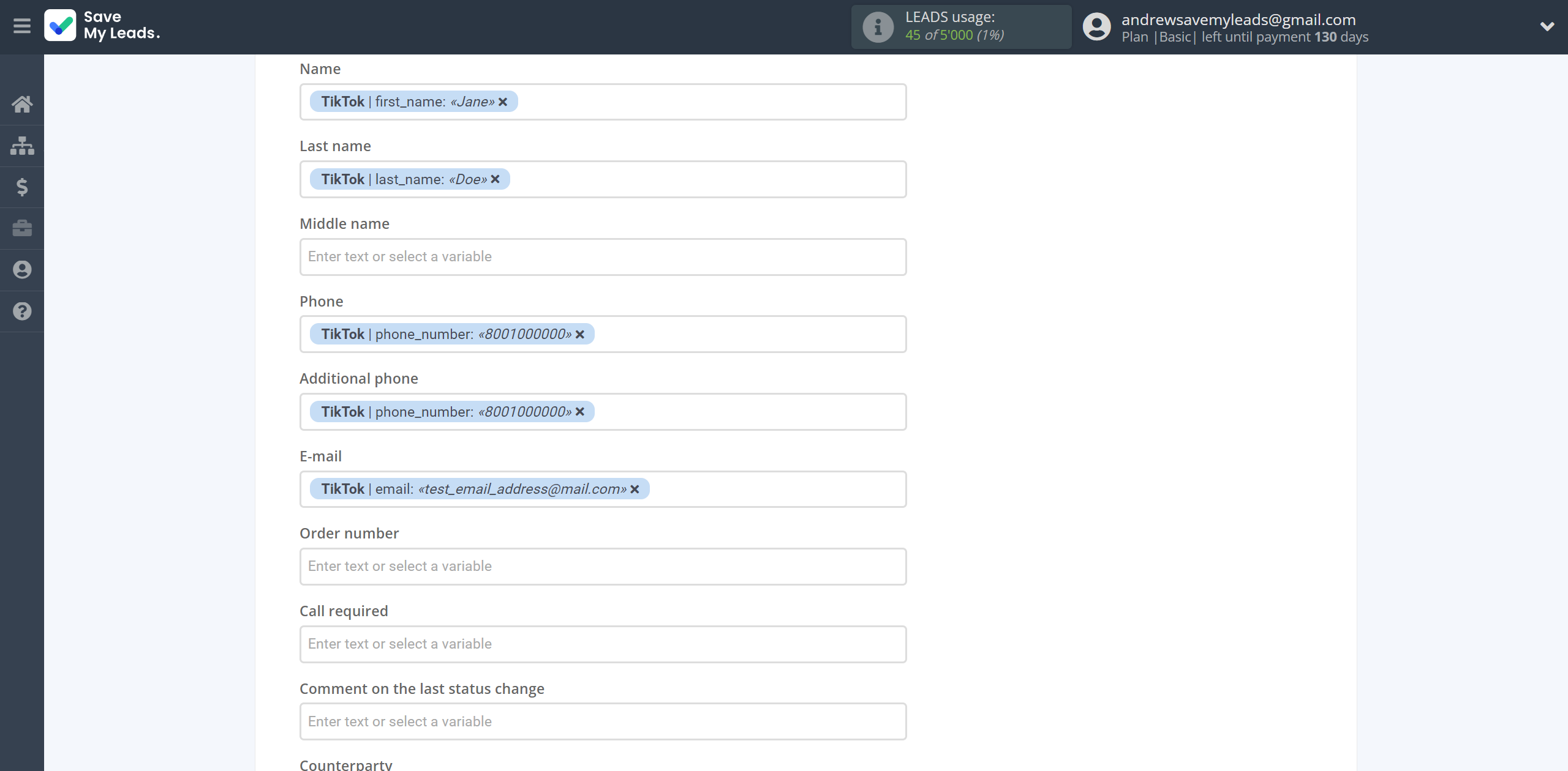 How to Connect TikTok with Simla Create Order | Assigning fields