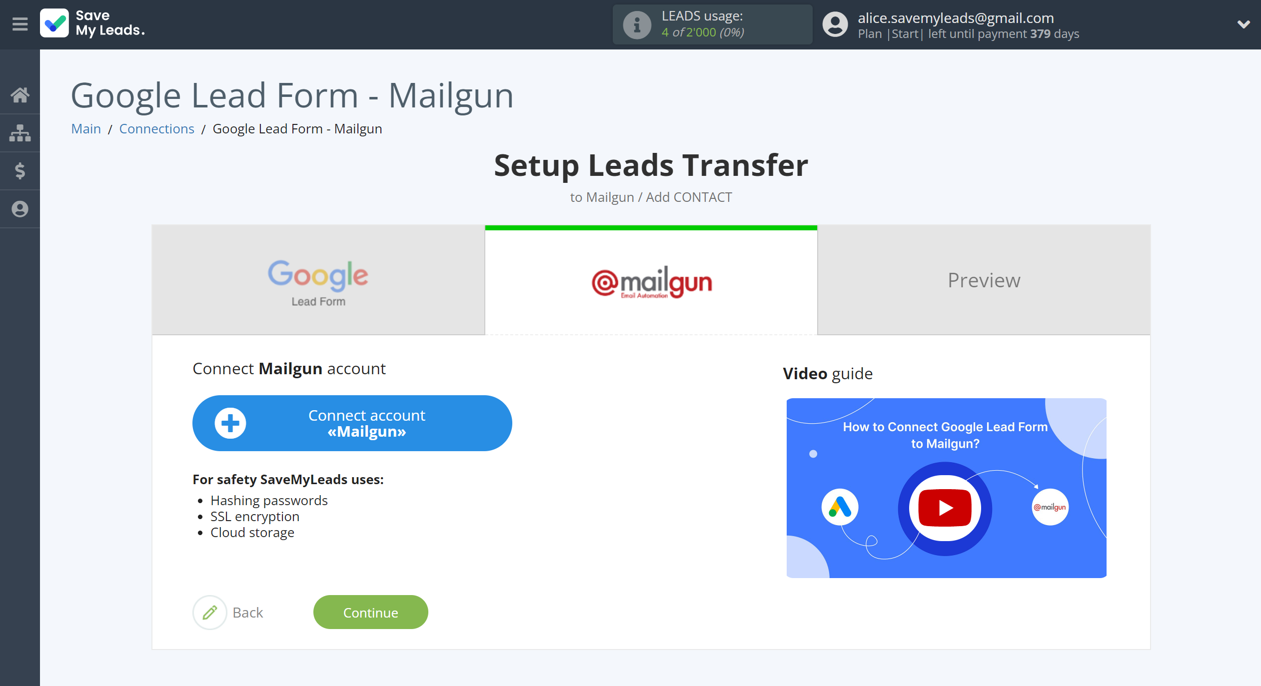 How to Connect Google Lead Form with Mailgun | Data Destination account connection