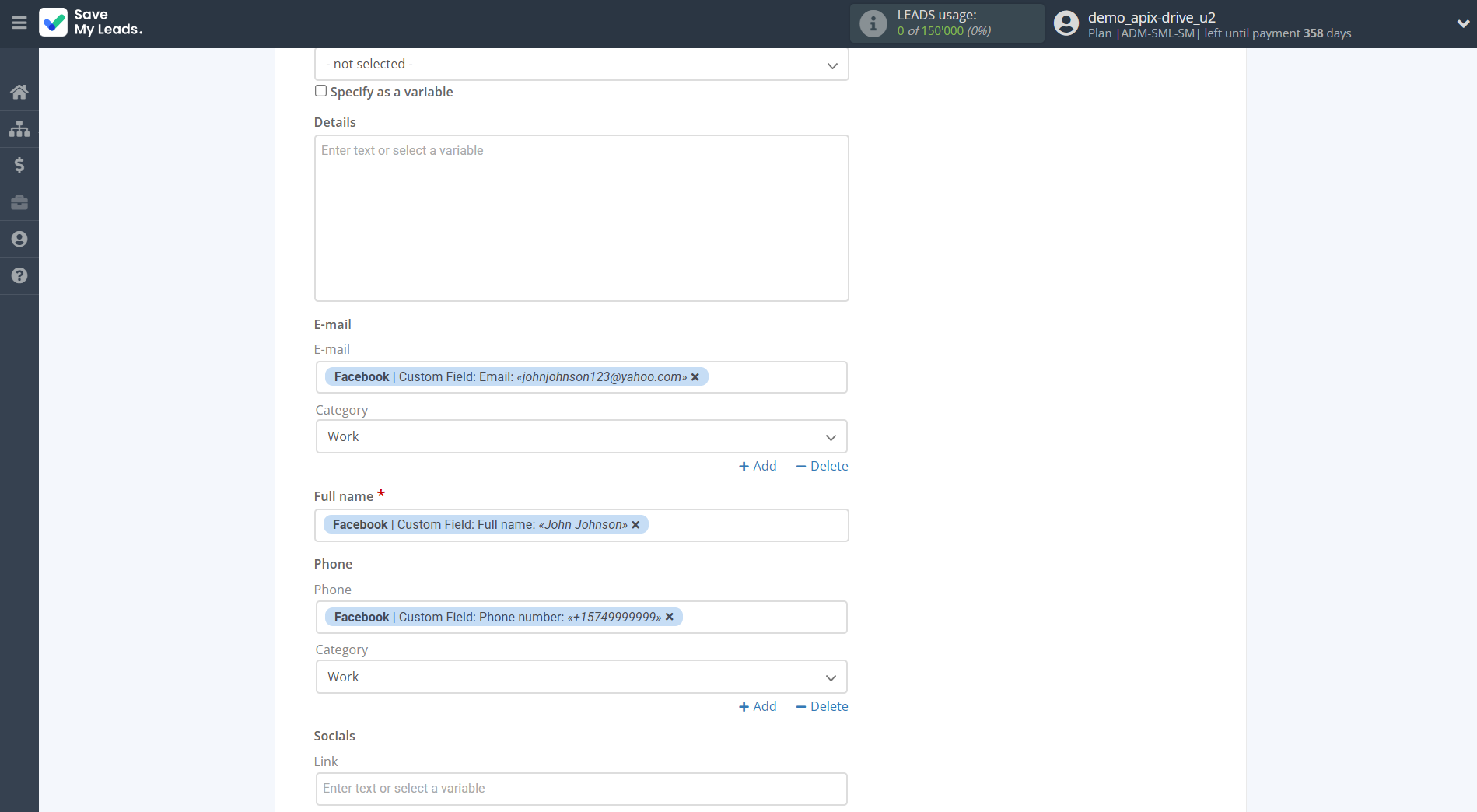 How to Connect Facebook with Copper Create Contacts | Assigning fields
