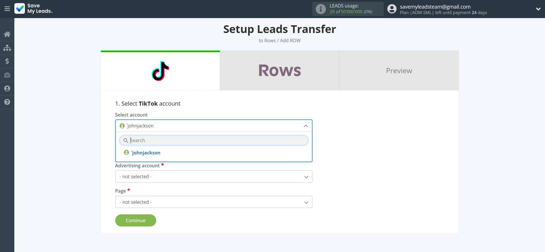 How to Connect TikTok with Rows Add Row | Data Source account selection How to Connect TikTok with Rows Add Row | Data Source account selection