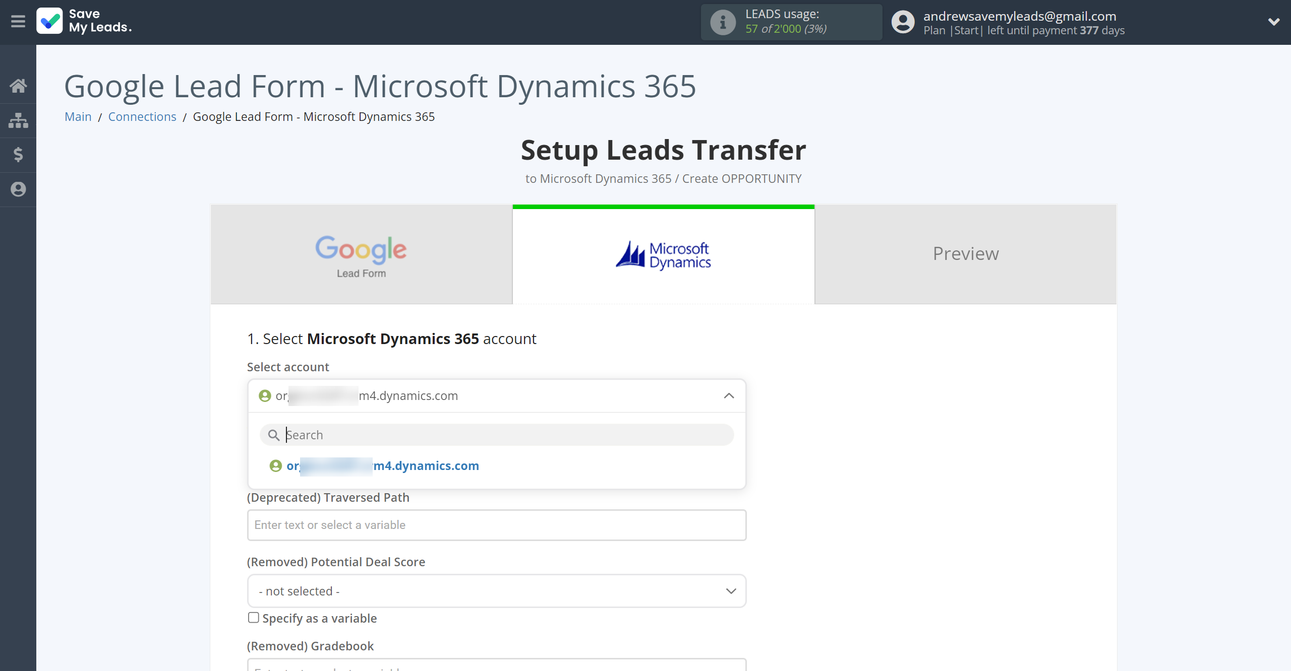 How to Connect Google Lead Form with Microsoft Dynamics 365 Create Opportunity | Data Destination account selection