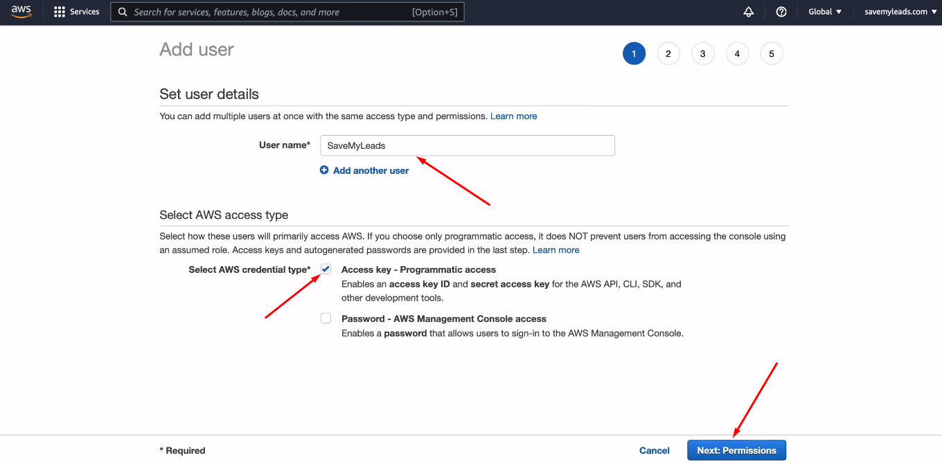 Facebook and Amazon SES integration | Specify the user name