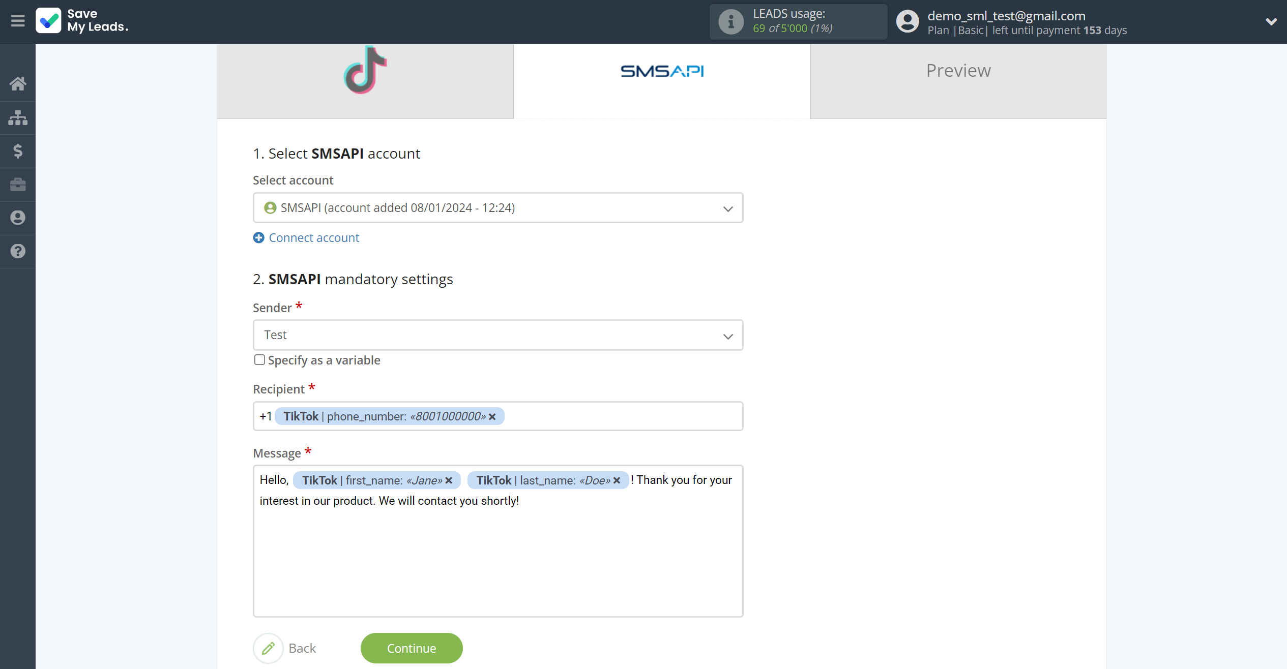 How to Connect TikTok with SMSAPI | Assigning fields