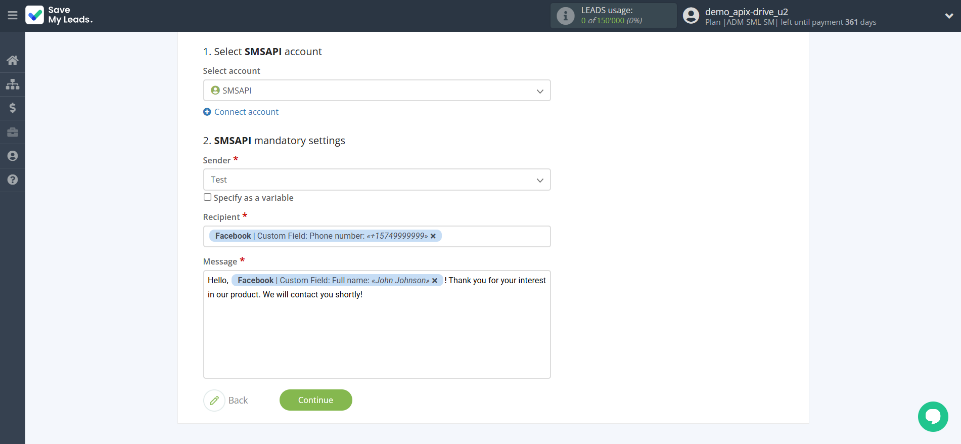 How to Connect Facebook with SMSAPI | Assigning fields