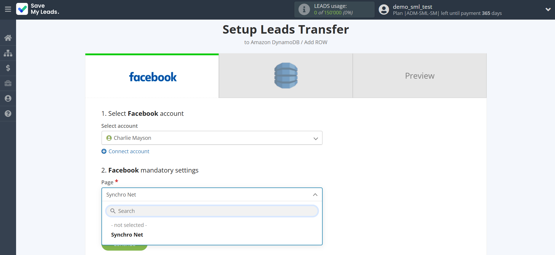 How to Connect Facebook with Amazon DynamoDB | Data Source account connection