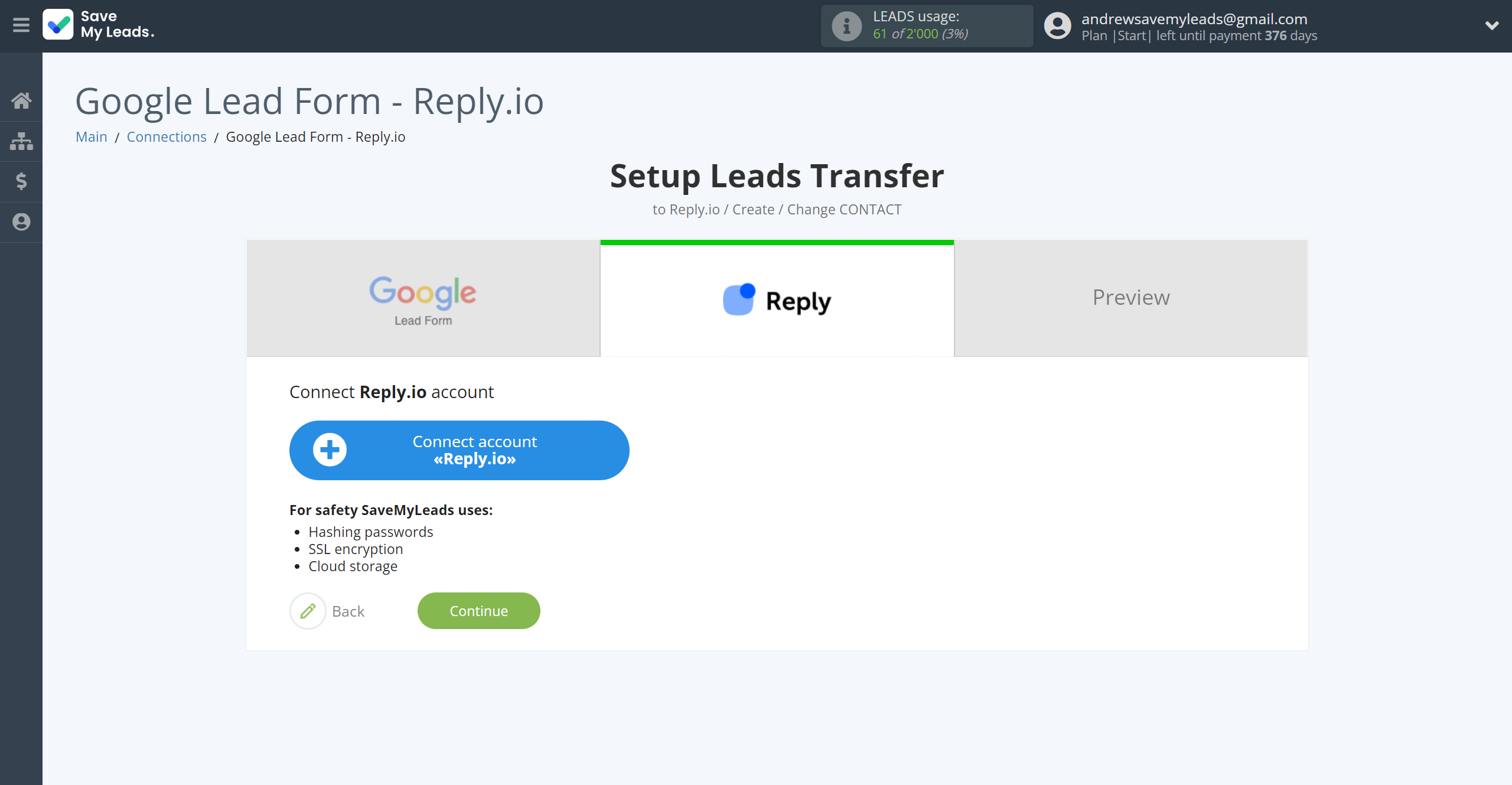How to Connect Google Lead Form with Reply.io | Data Destination account connection