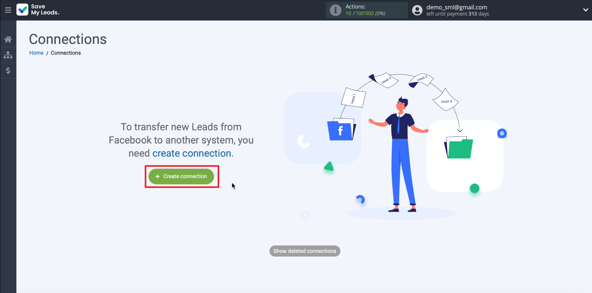 How to set up the upload of new leads from your Facebook ad account to Zoho CRM | Create a connection on the SaveMyLeads website
