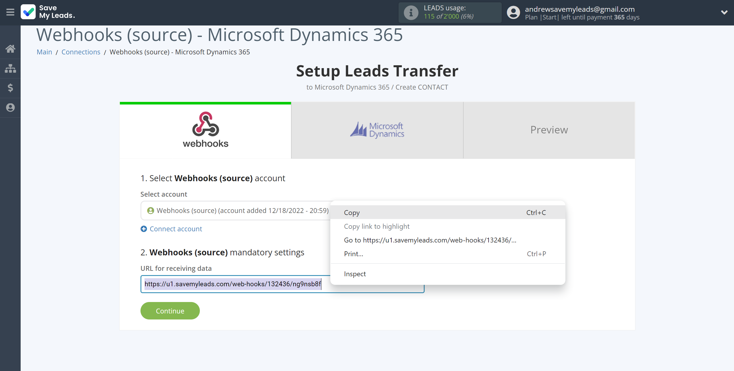 How to Connect Webhooks with Microsoft Dynamics 365 Create Contacts | Data Source account connection