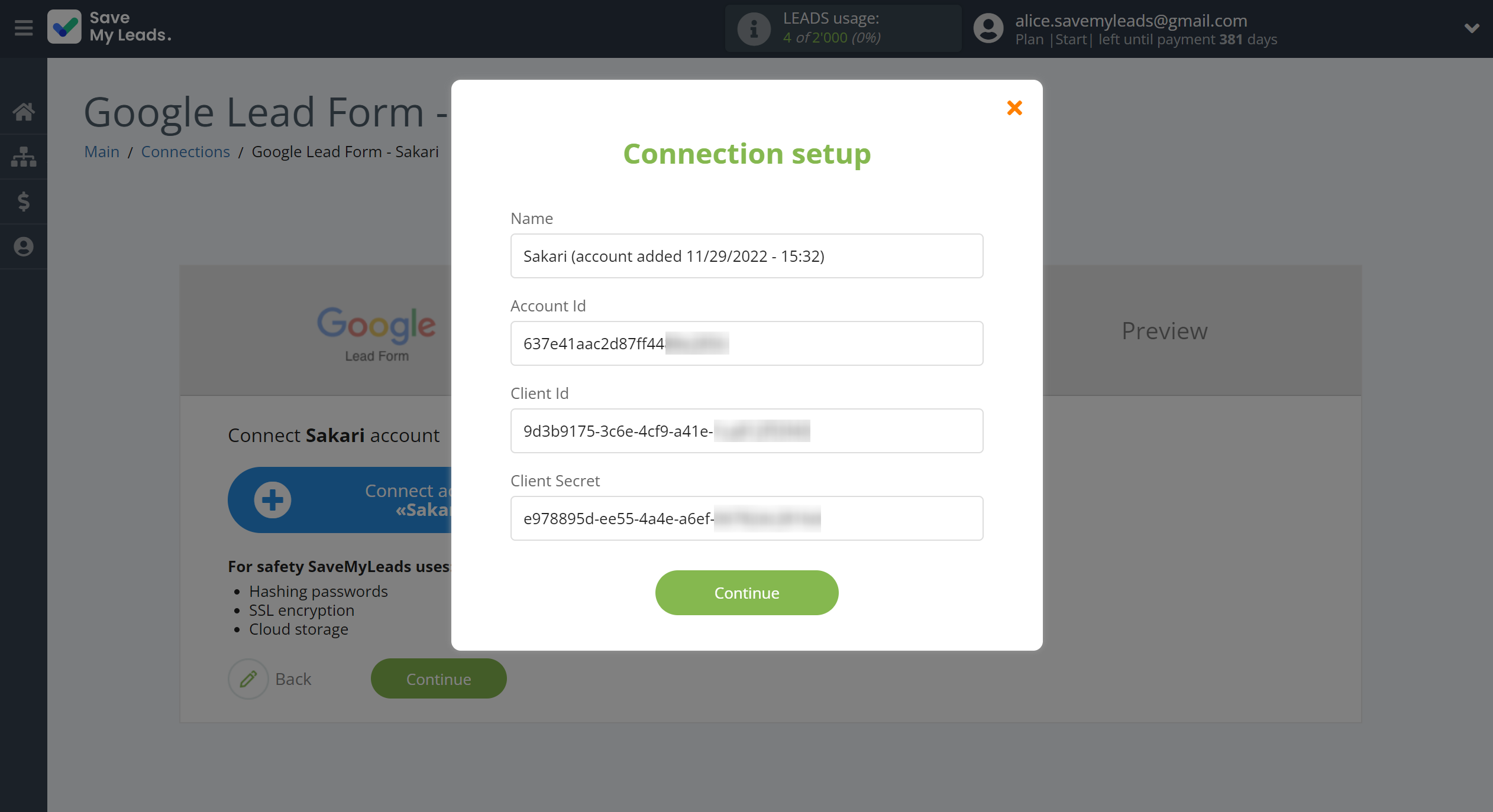 How to Connect Google Lead Form with Sakari | Data Destination account connection