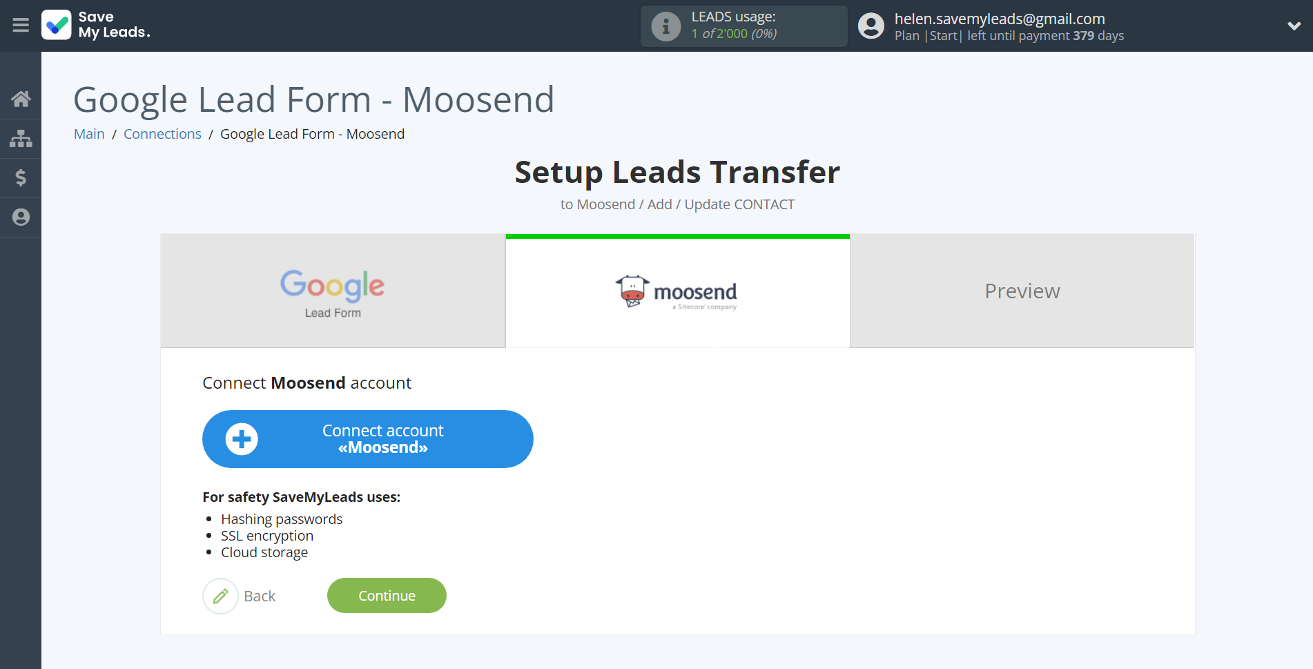 How to Connect Google Lead Form with Moosend | Data Destination account connection