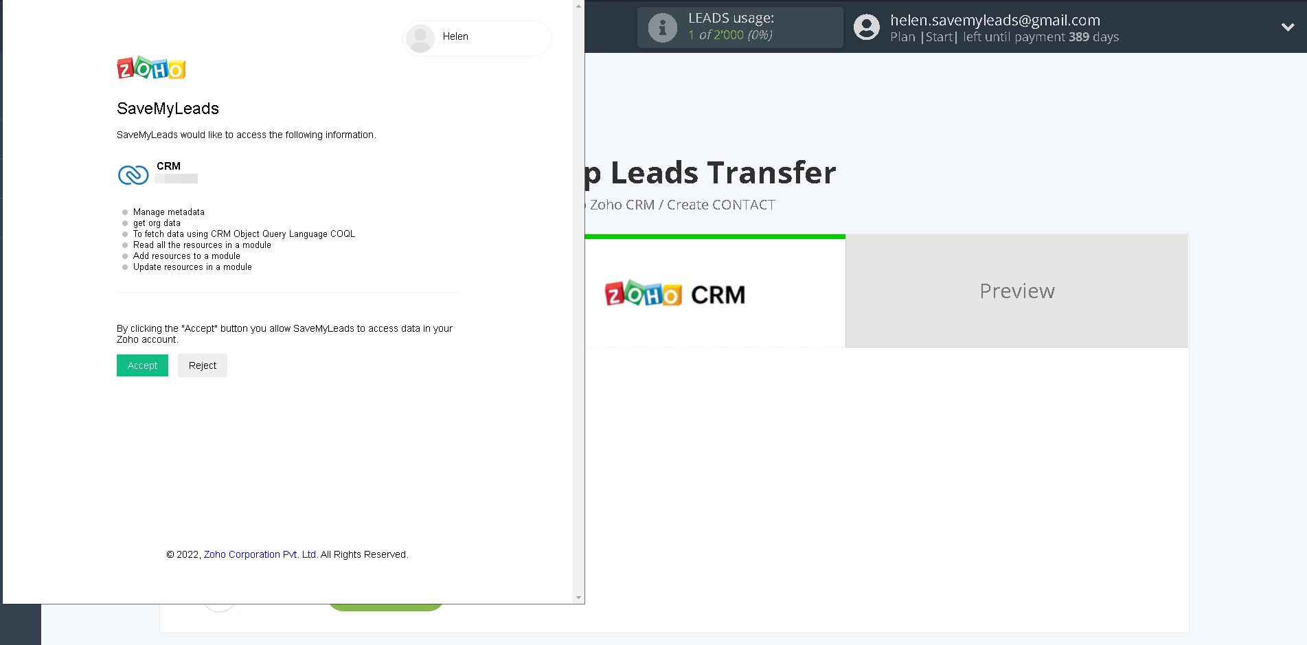 How to Connect Google Lead Form with Zoho CRM Create Contacts | Data Destination account connection