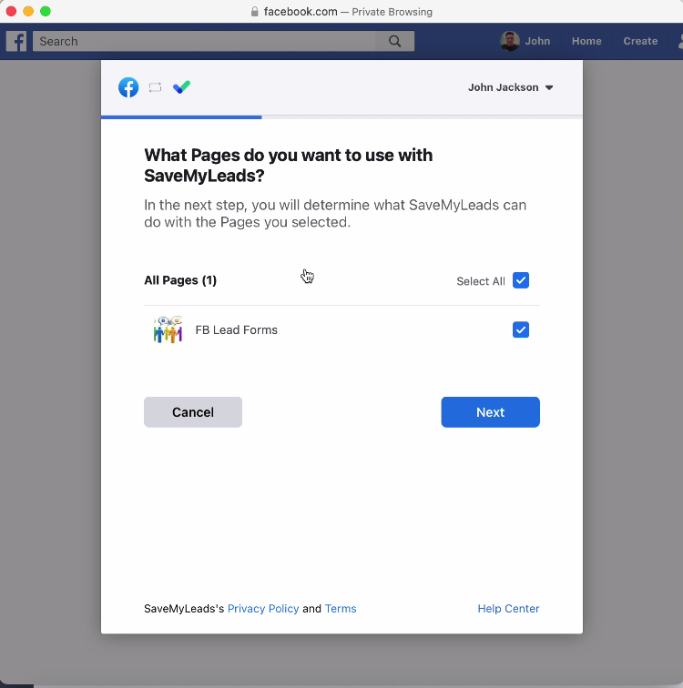 Facebook and SendGrid integration | Check all pages
