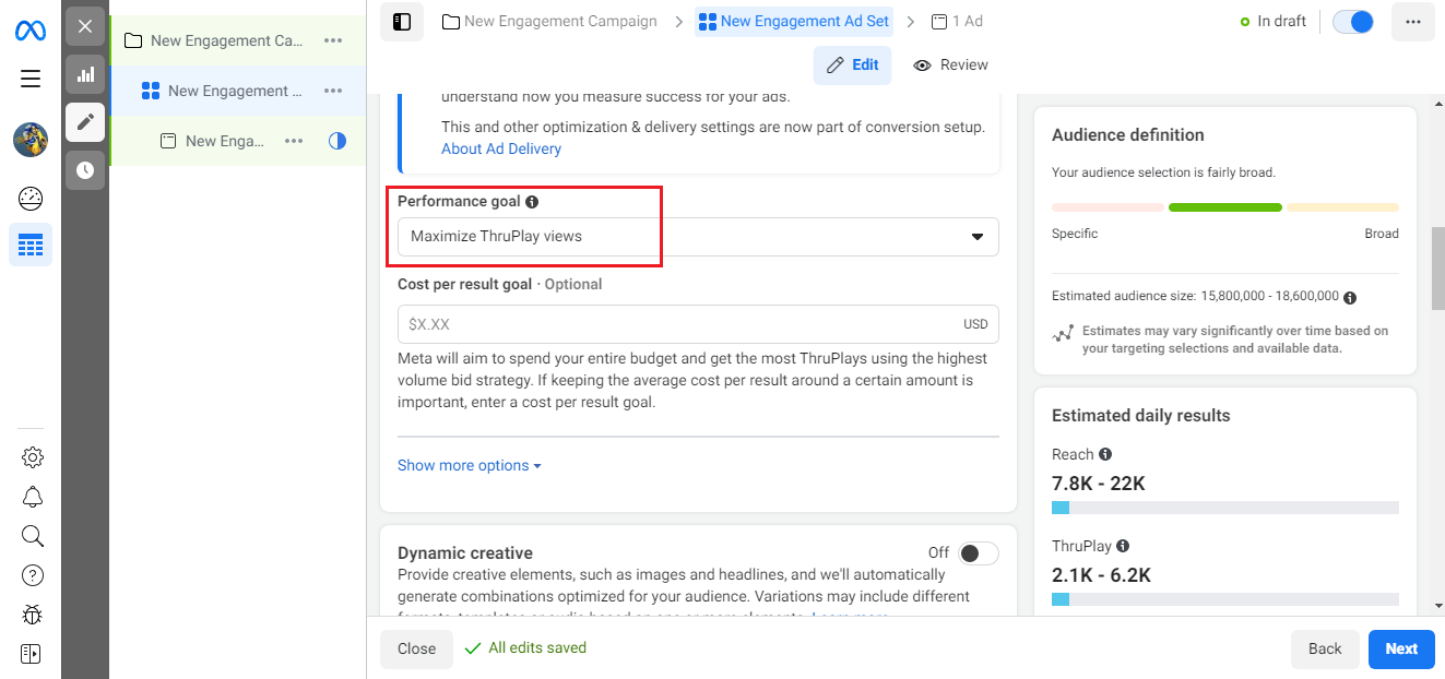 Set up an advertising campaign in Facebook Ads Manager | Maximize ThruPlay views