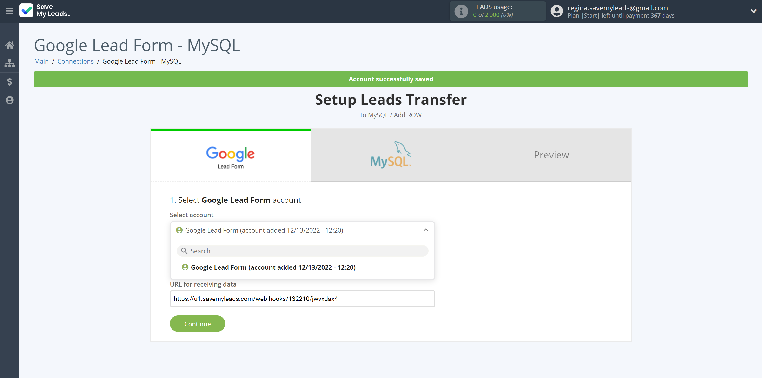 How to Connect Google Lead Form with MySQL | Data Source account selection