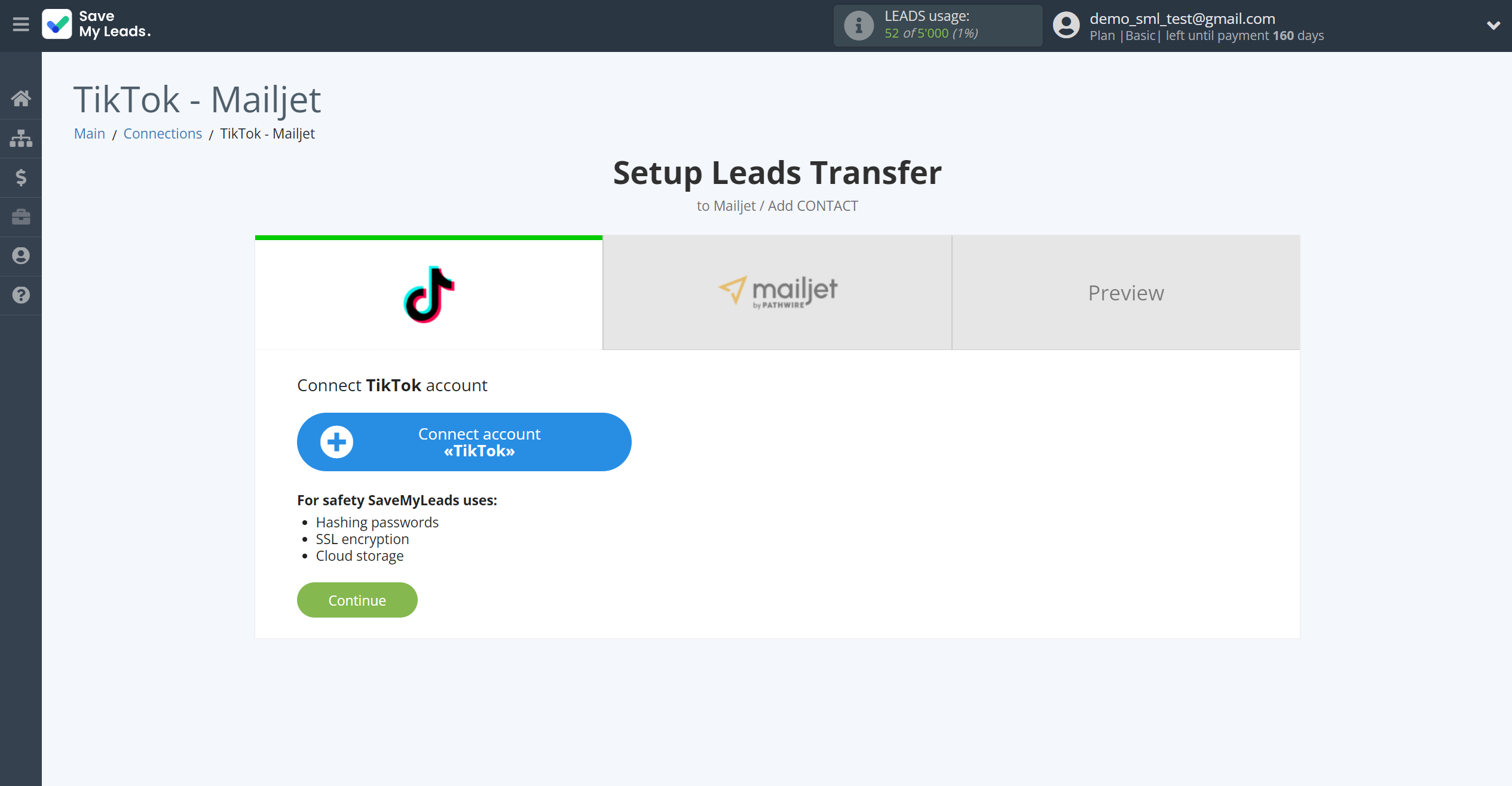 How to Connect TikTok with Mailjet | Data Source account