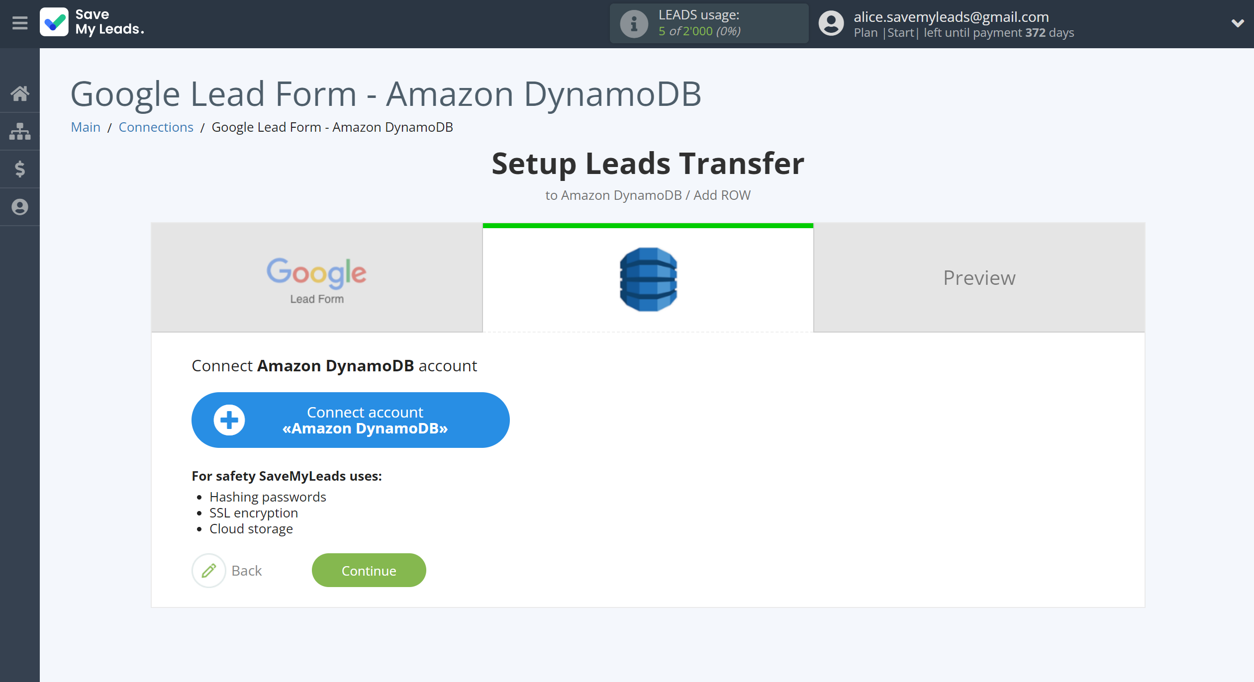 How to Connect Google Lead Form with Amazon DynamoDB | Data Destination account connection