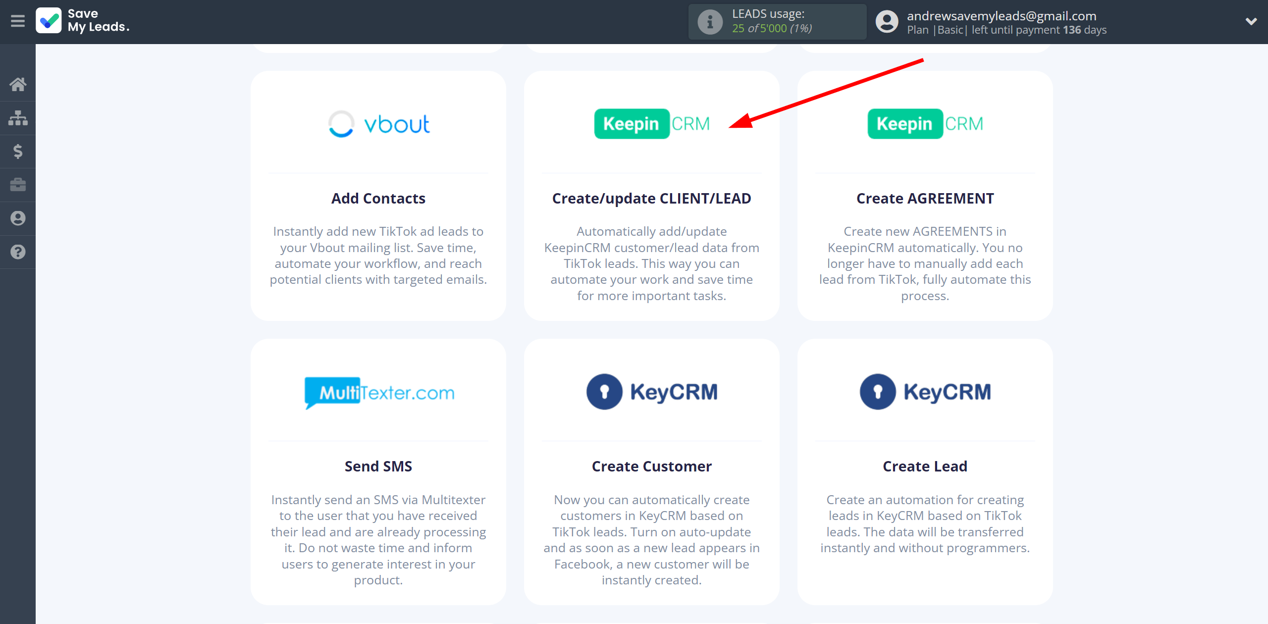 How to Connect TikTok with KeepinCRM Create/update Client/Lead | Data Destination system selection