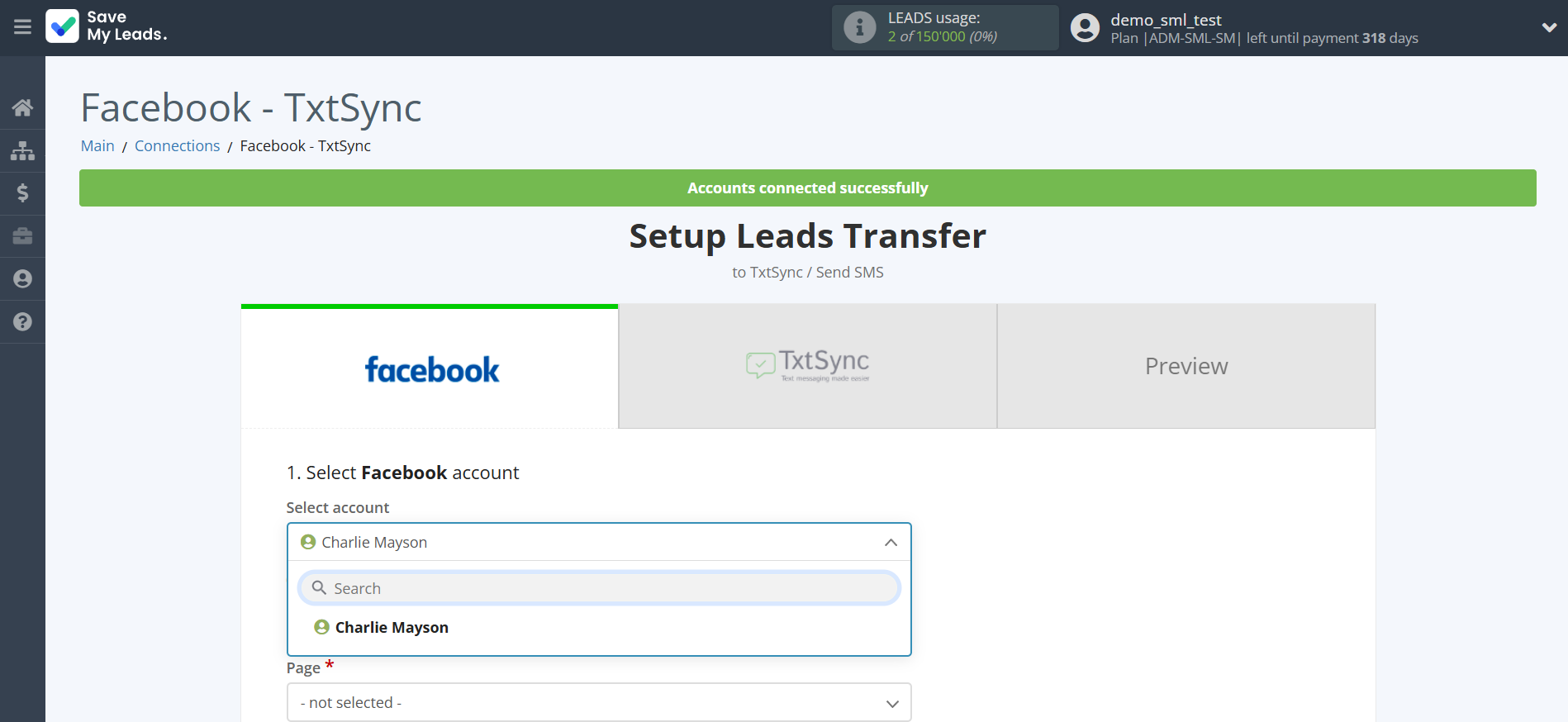 How to Connect Facebook with TxtSync | Data Source account selection How to Connect Facebook with TxtSync | Data Source account selection