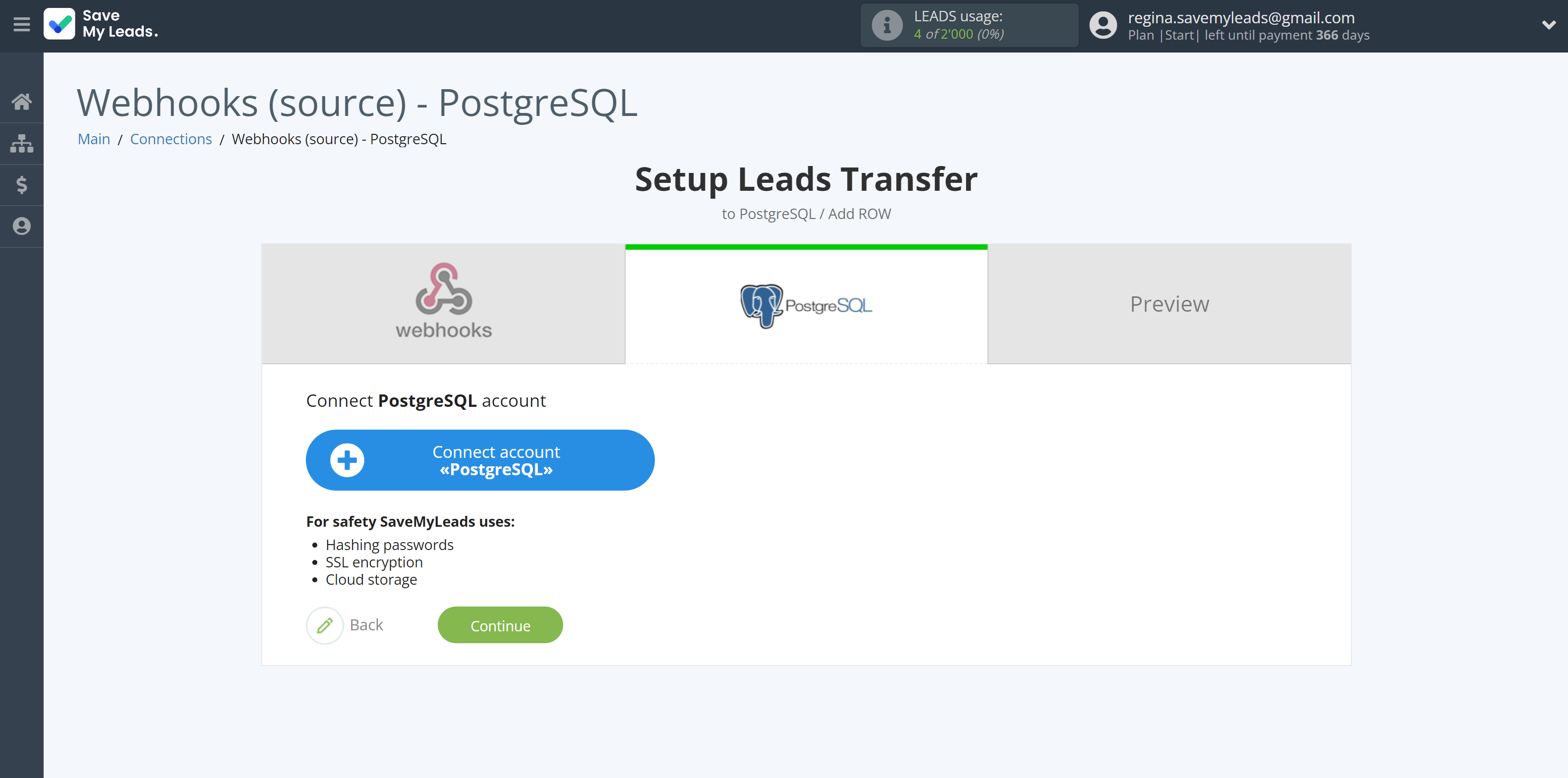 How to Connect Webhooks with PostgreSQL | Data Destination account connection