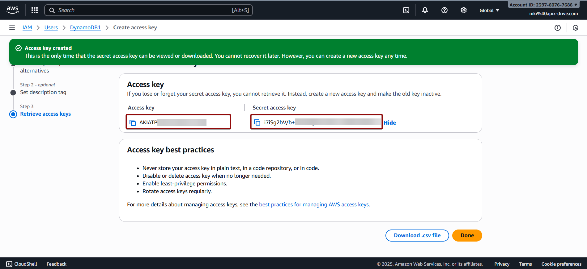 How to Connect Facebook with Amazon DynamoDB | Data Destination account connection