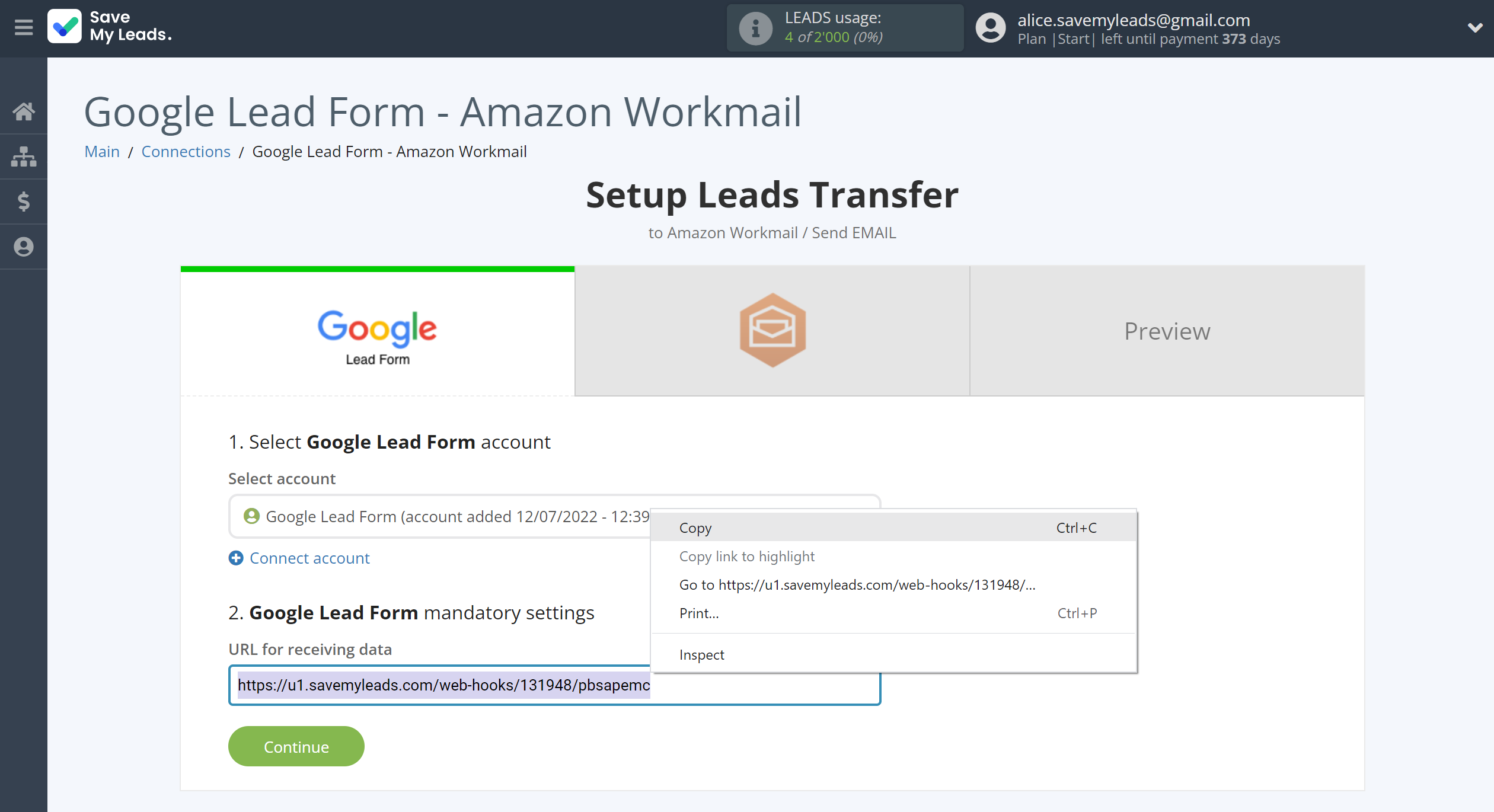 How to Connect Google Lead Form with Amazon Workmail | Data Source account connection