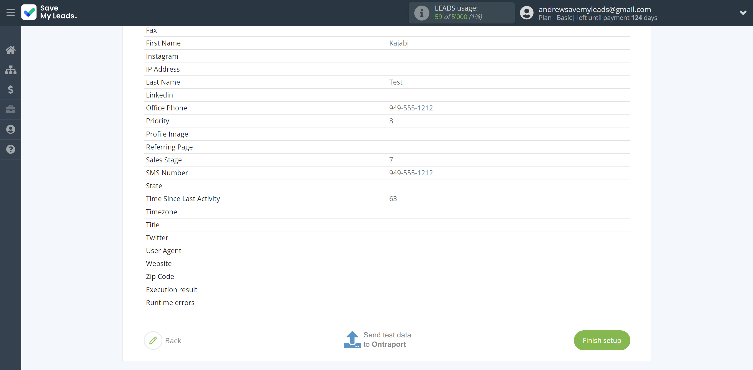 How to Connect Webhooks with Ontraport | Test data